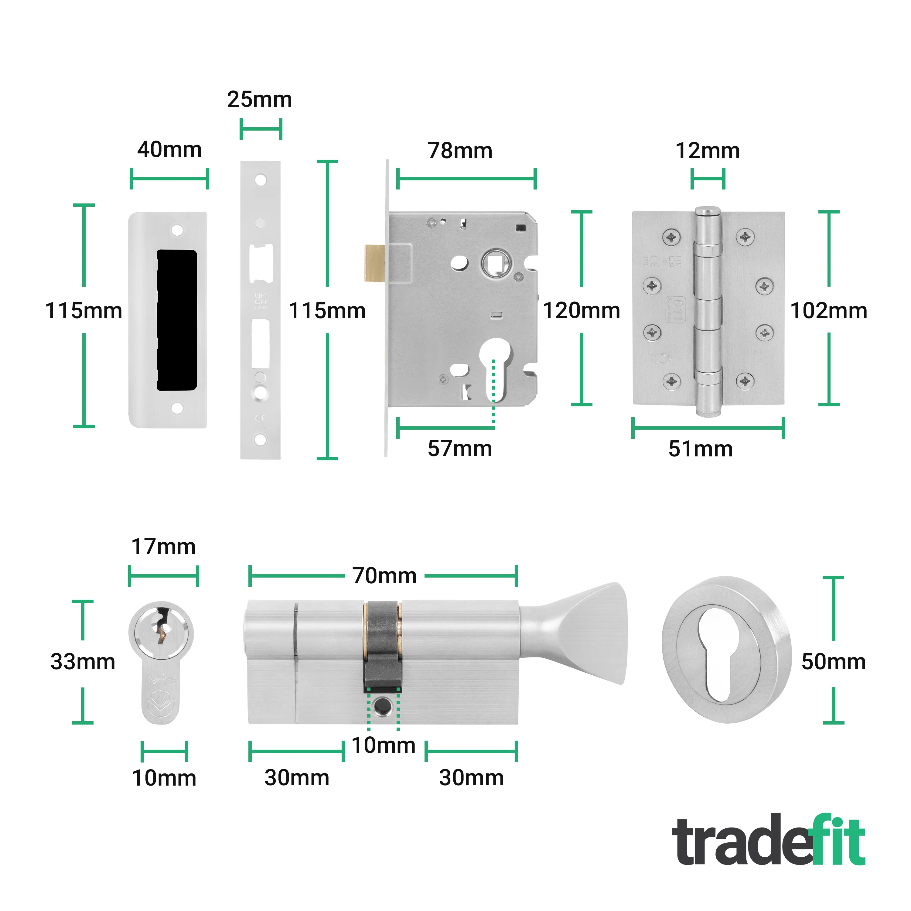 Dumont Satin Nickel Lever on Rose Door Handle Kit - Medium Duty FD30/60 - 80mm Euro Sashlock and Thumbturn Cylinder - Master Keyed - Image 5