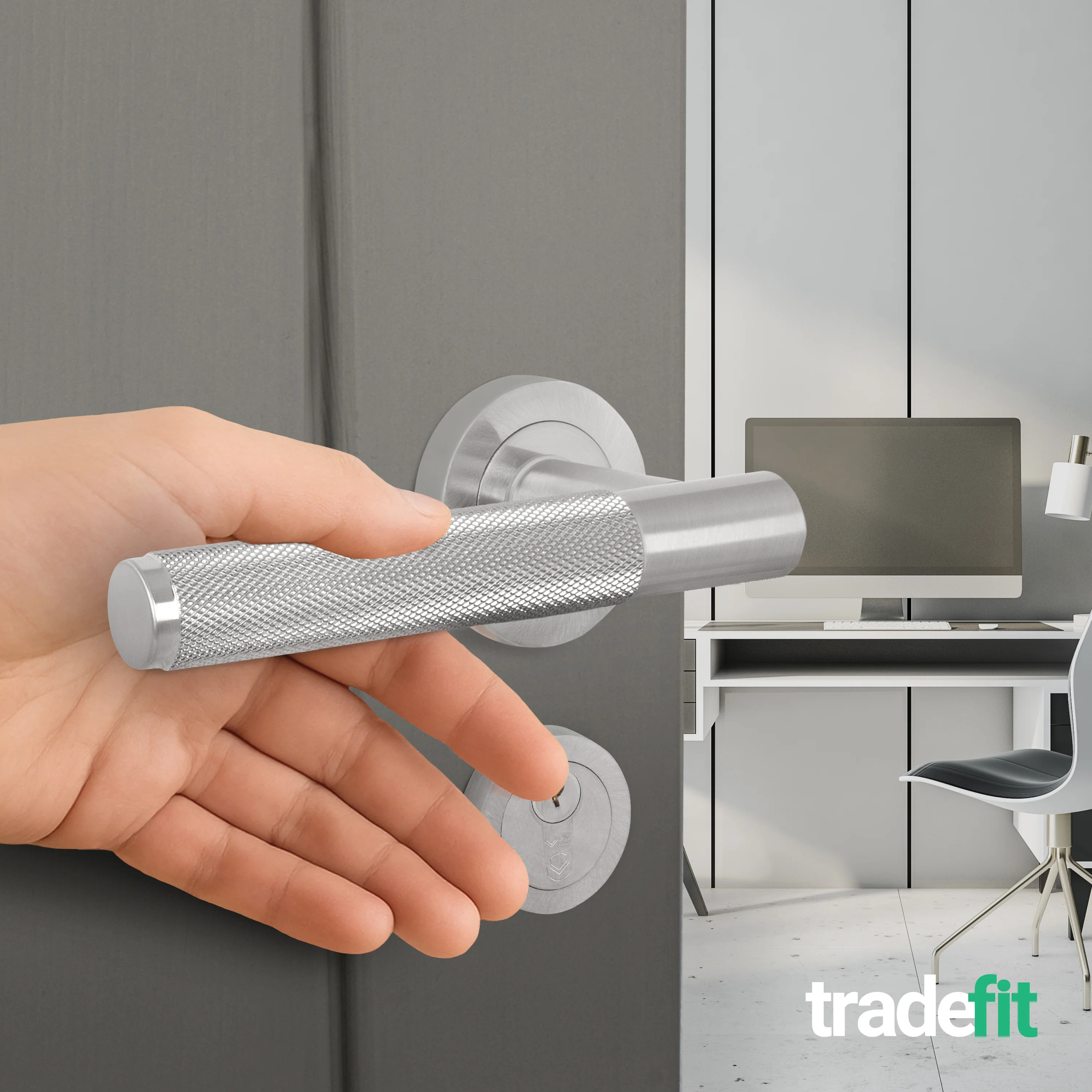 Dumont Satin Nickel Lever on Rose Door Handle Kit - Medium Duty FD30/60 - 80mm Euro Sashlock and Thumbturn Cylinder - Master Keyed - Image 6