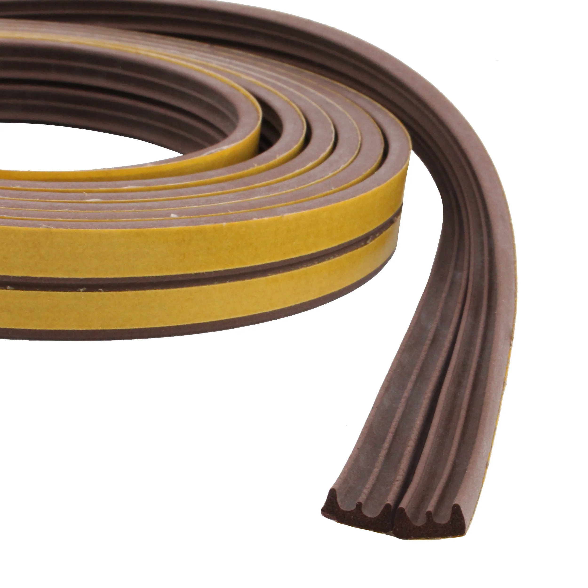 EDPM Self Adhesive Draught Weather Seal Strip - E Profile - Brown - 9 x 4 x 5000mm - 2-2.5mm Gap