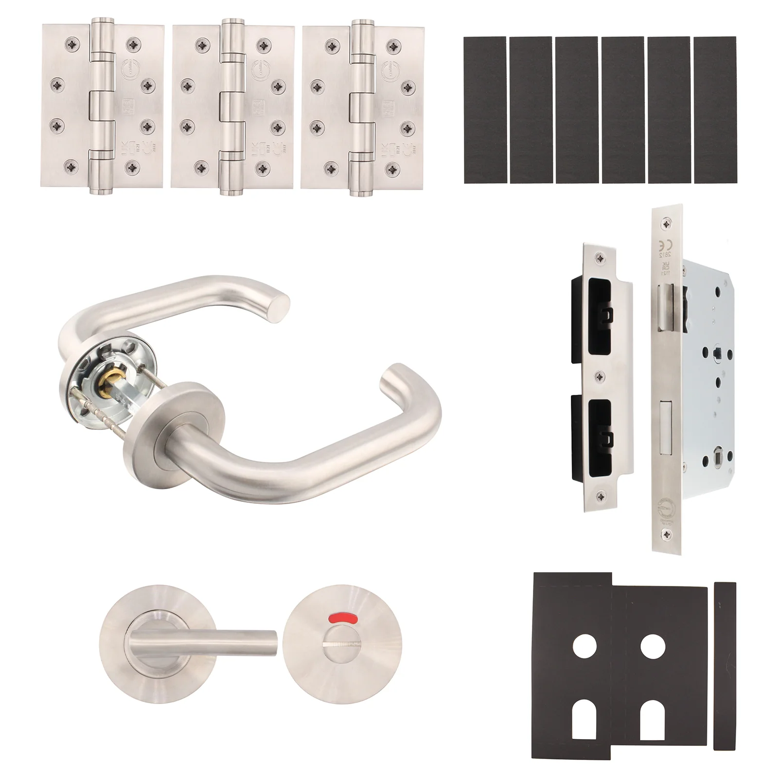 Fire Door Kit - Bathroom Cubicle Door - Medium Duty - Satin Stainless Steel