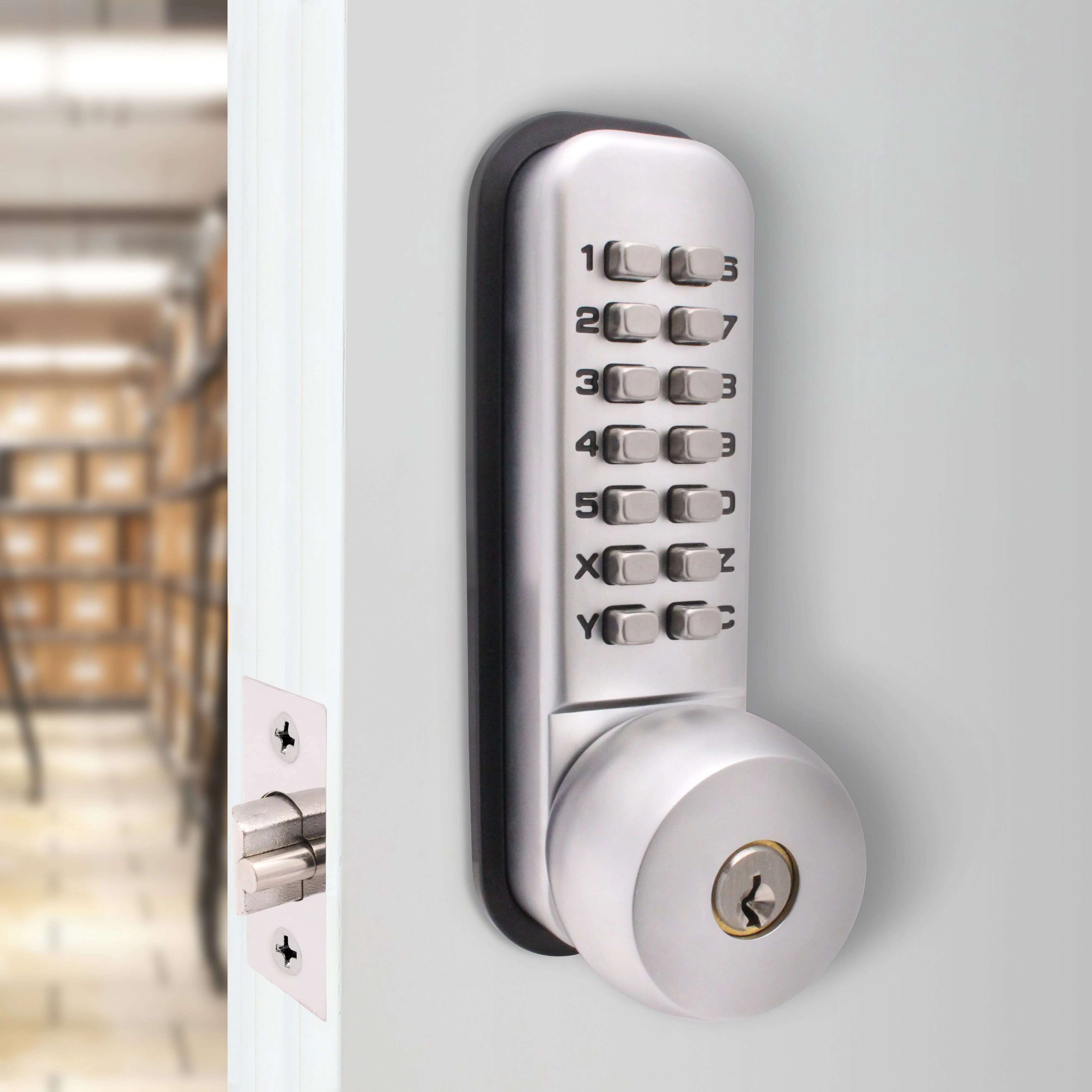 ED20 Knob & Key Over-ride Push Button Mechanical Digital Code Lock - Fire Rated - Satin Chrome - Image 6
