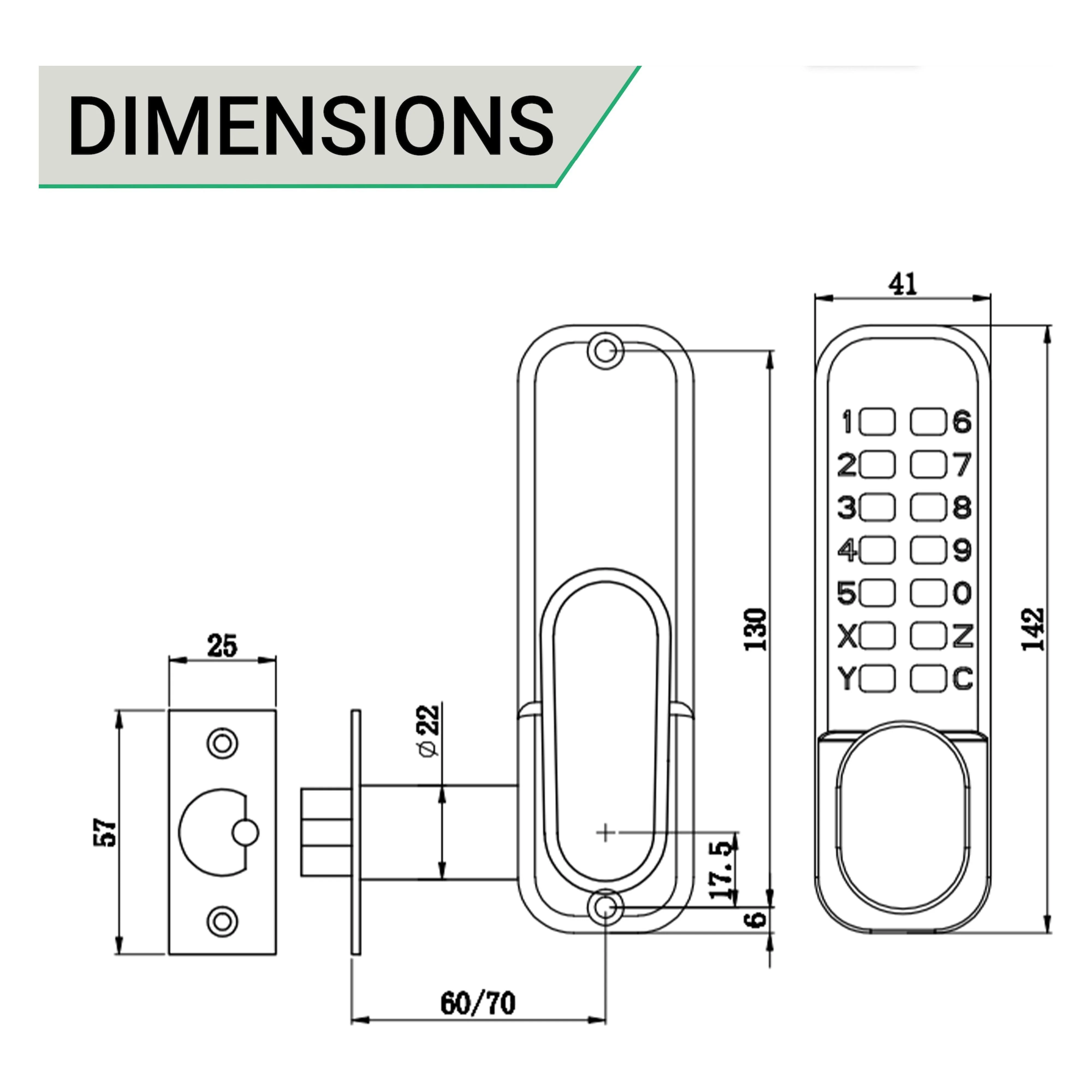 ED20 Paddle Push Button Hold Back Mechanical Digital Code Lock - Fire Rated - Brass Finish - Image 5