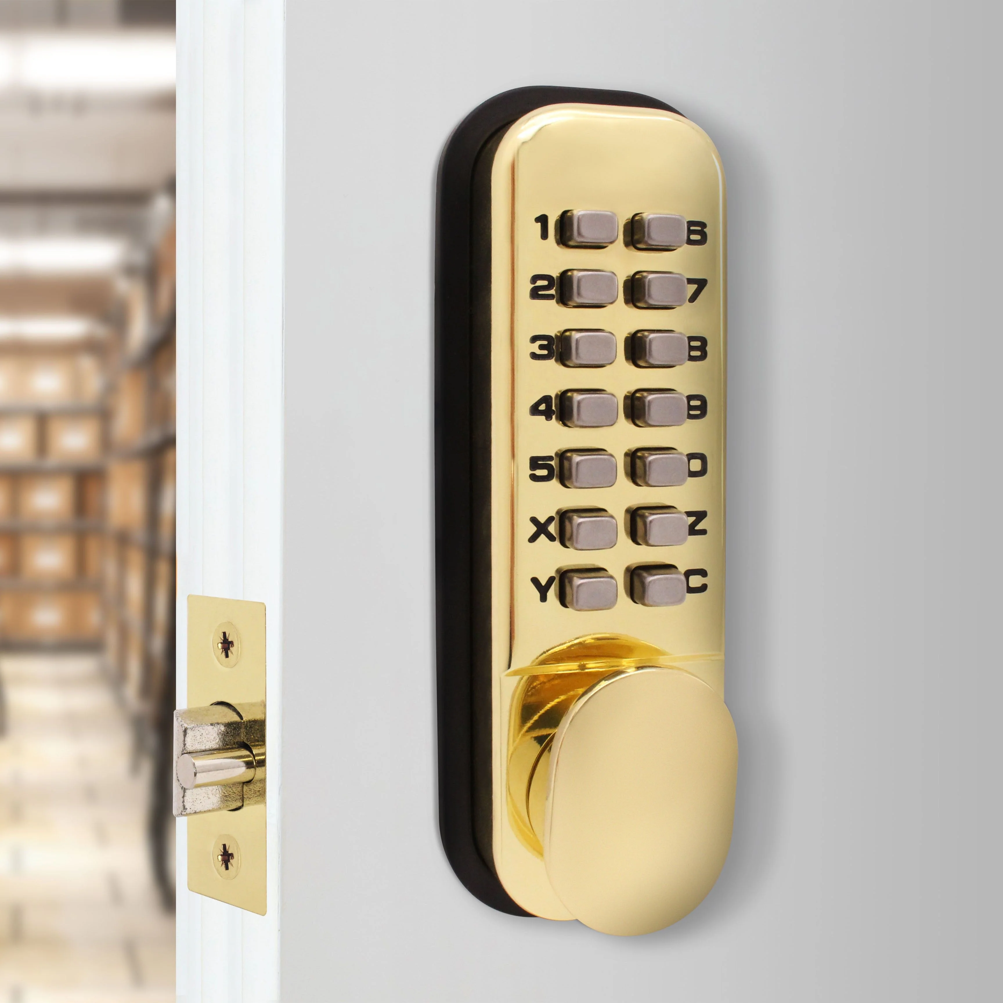 ED20 Paddle Push Button Hold Back Mechanical Digital Code Lock - Fire Rated - Brass Finish - Image 6