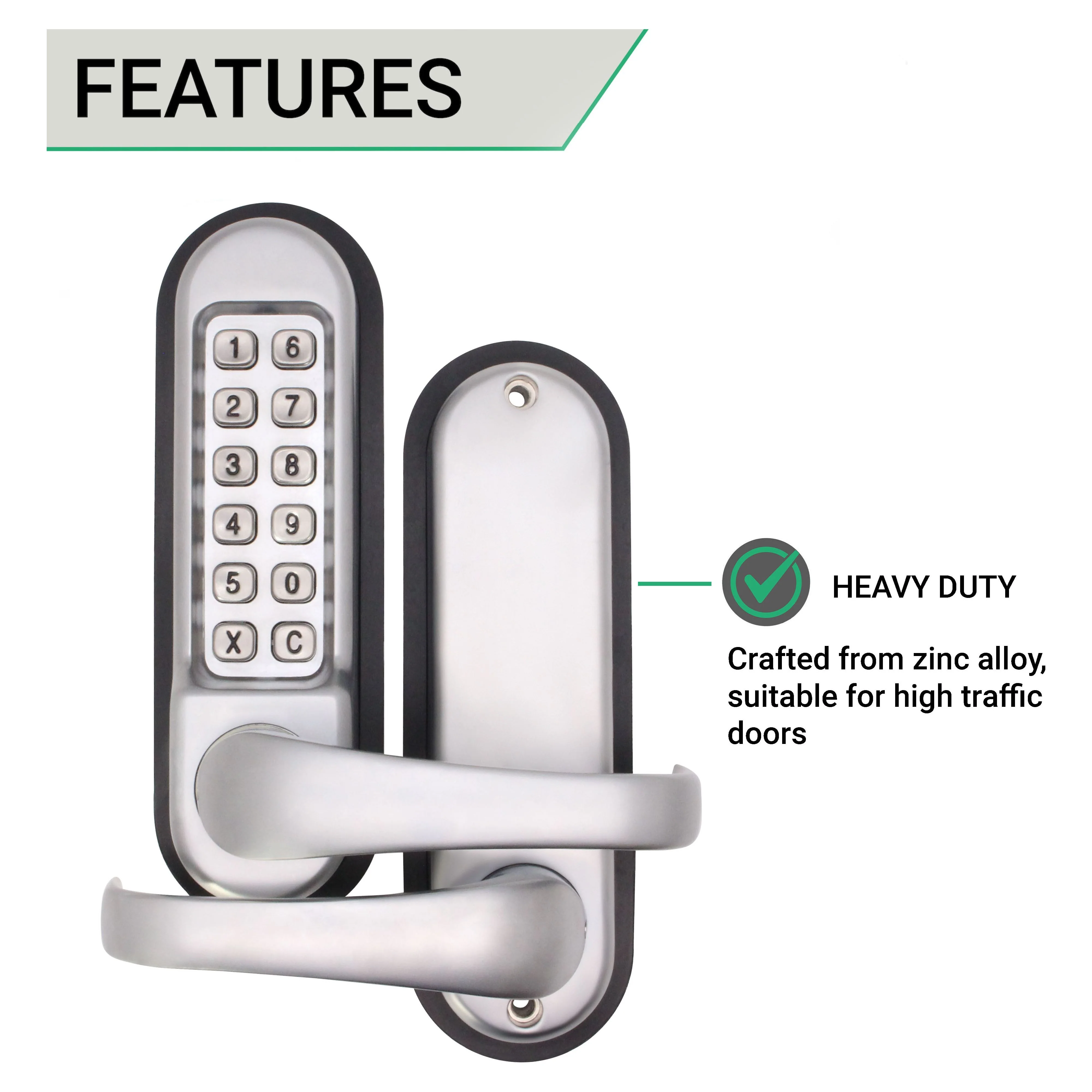 ED50 Clutch Lever Push Button Hold Back HEAVY DUTY Mechanical Digital Code Lock - Satin - Image 3