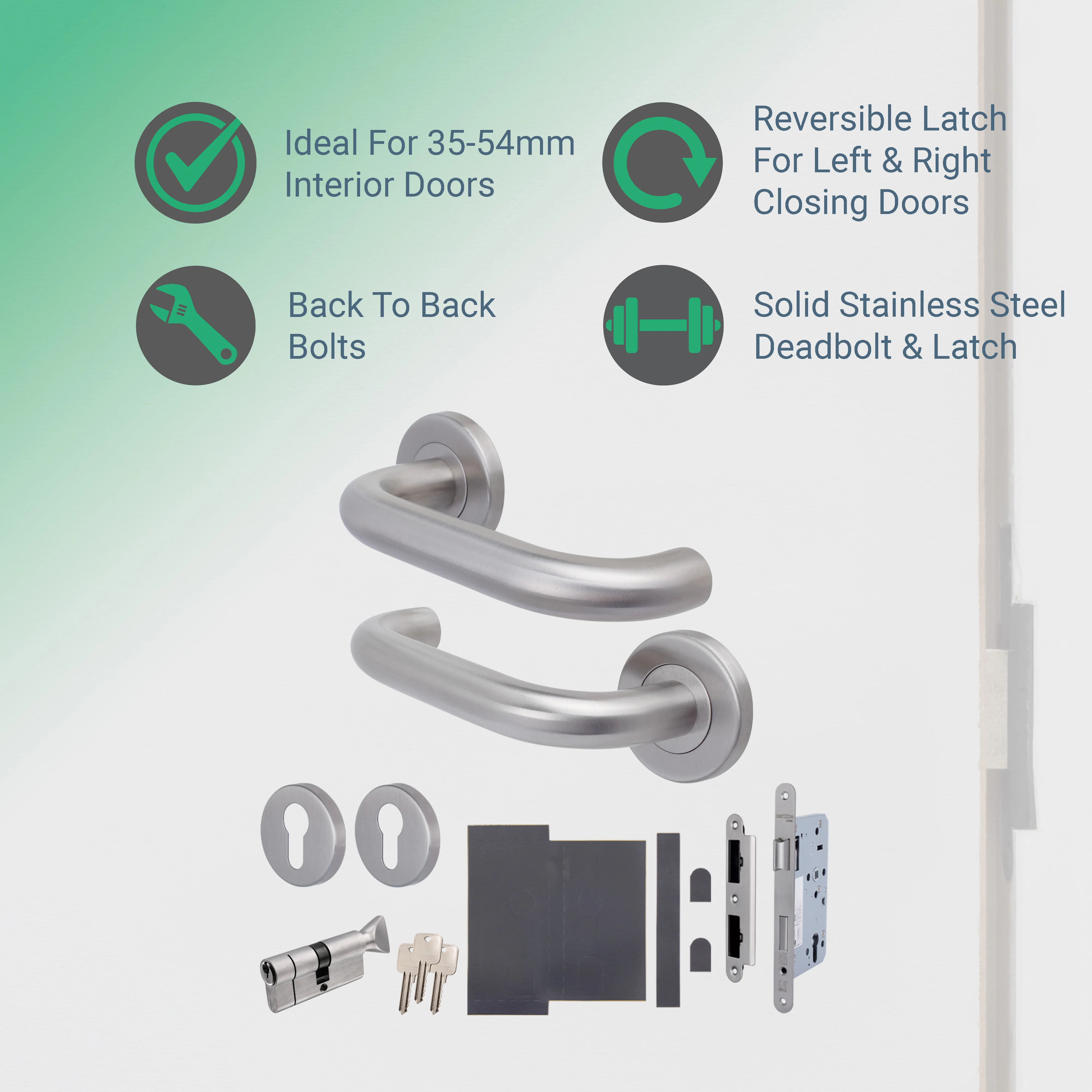 Emergency Escape Lock Kit Door HMO Radius DIN Lock - Cylinder & Turn - Satin Stainless Steel - 60mm Backset/ 90mm Case - Image 2
