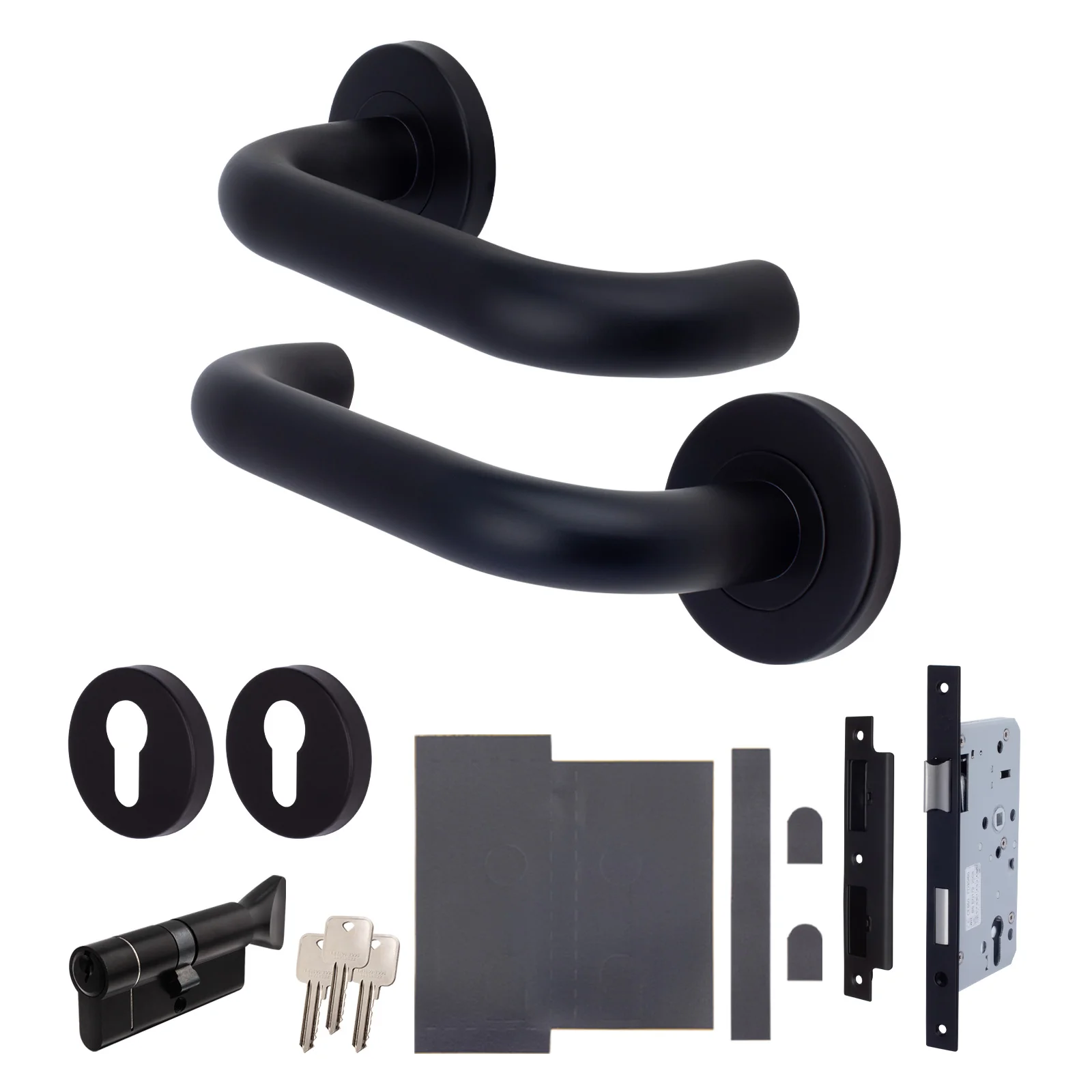 Emergency Escape Lock Kit Door HMO Square DIN Lock - Cylinder & Turn - Matt Black - 60mm Backset/ 90mm Case
