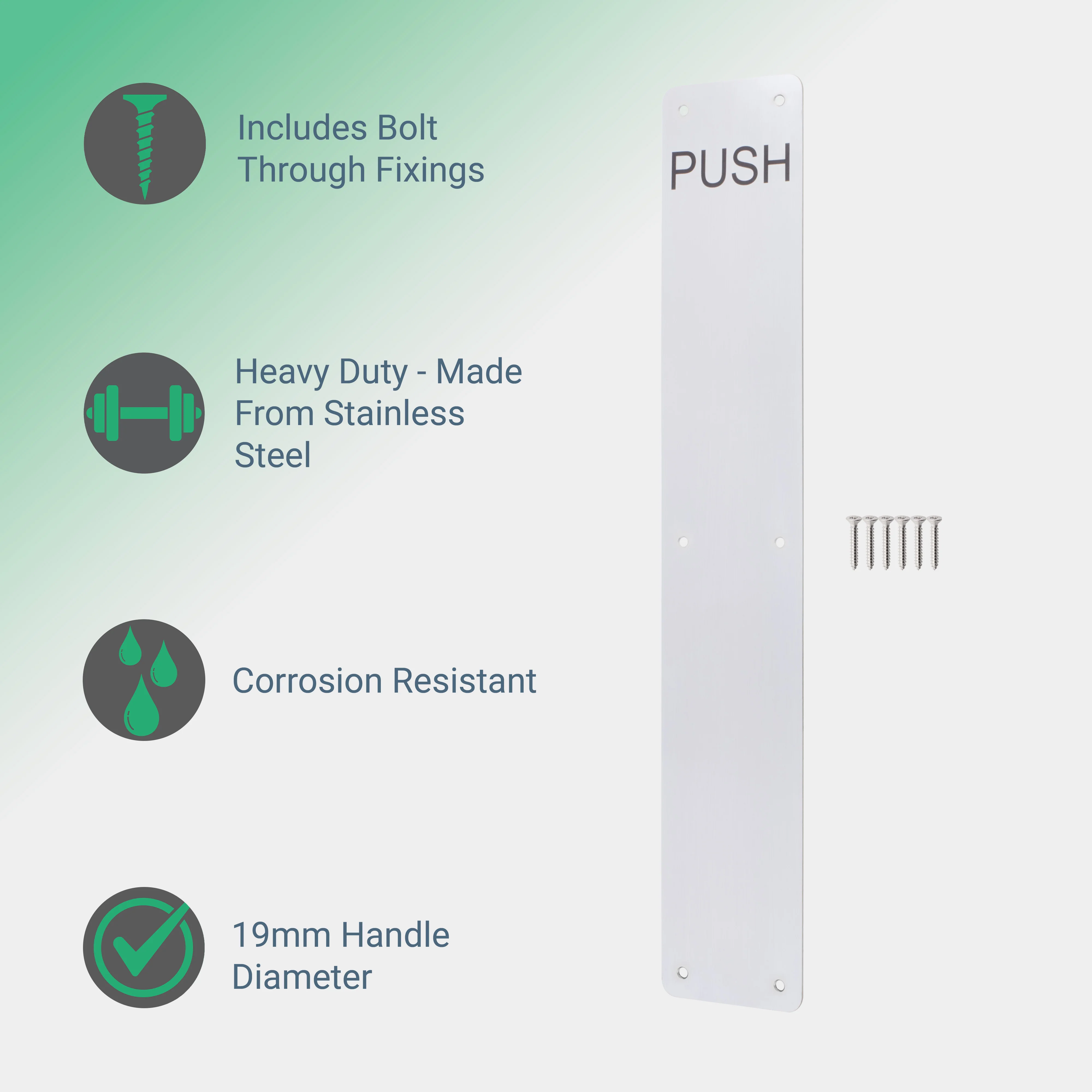 Engraved Push Finger Plate - 425 x 75 x 1.2mm Radius Corners - Polished Stainless Steel - Image 2