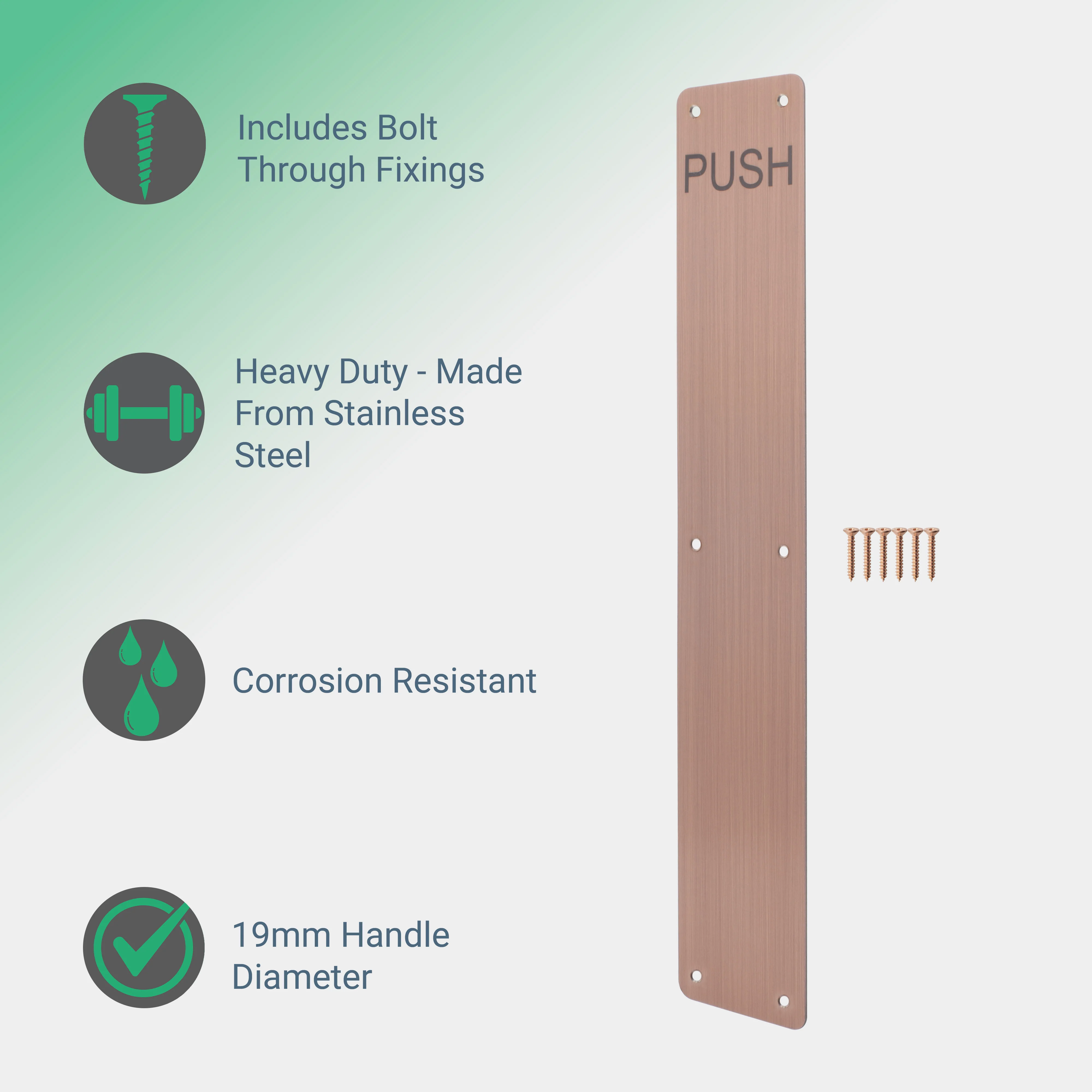 Engraved Push Finger Plate - 425 x 75 x 1.2mm Radius Corners - PVD Bronze - Image 2