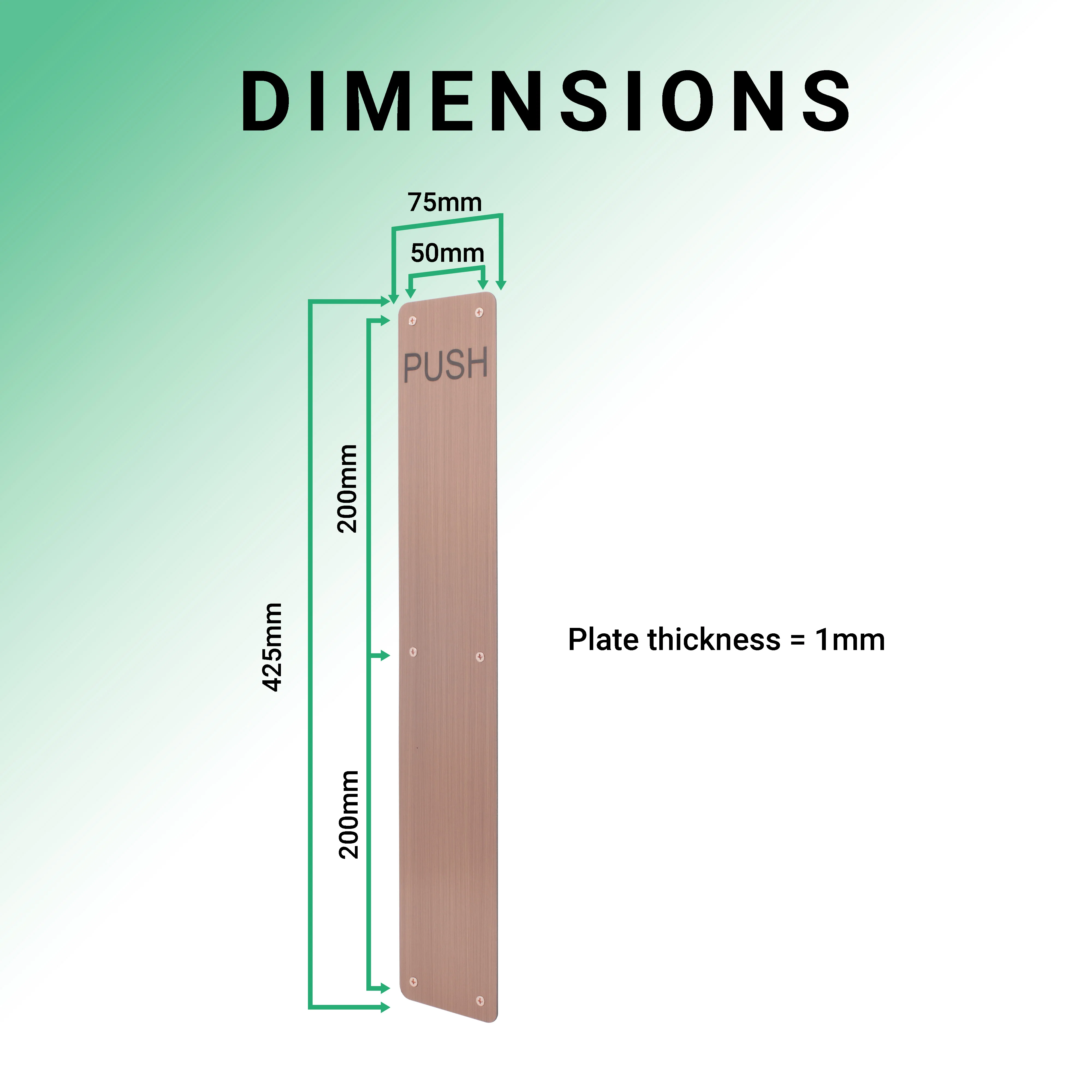 Engraved Push Finger Plate - 425 x 75 x 1.2mm Radius Corners - PVD Bronze - Image 4