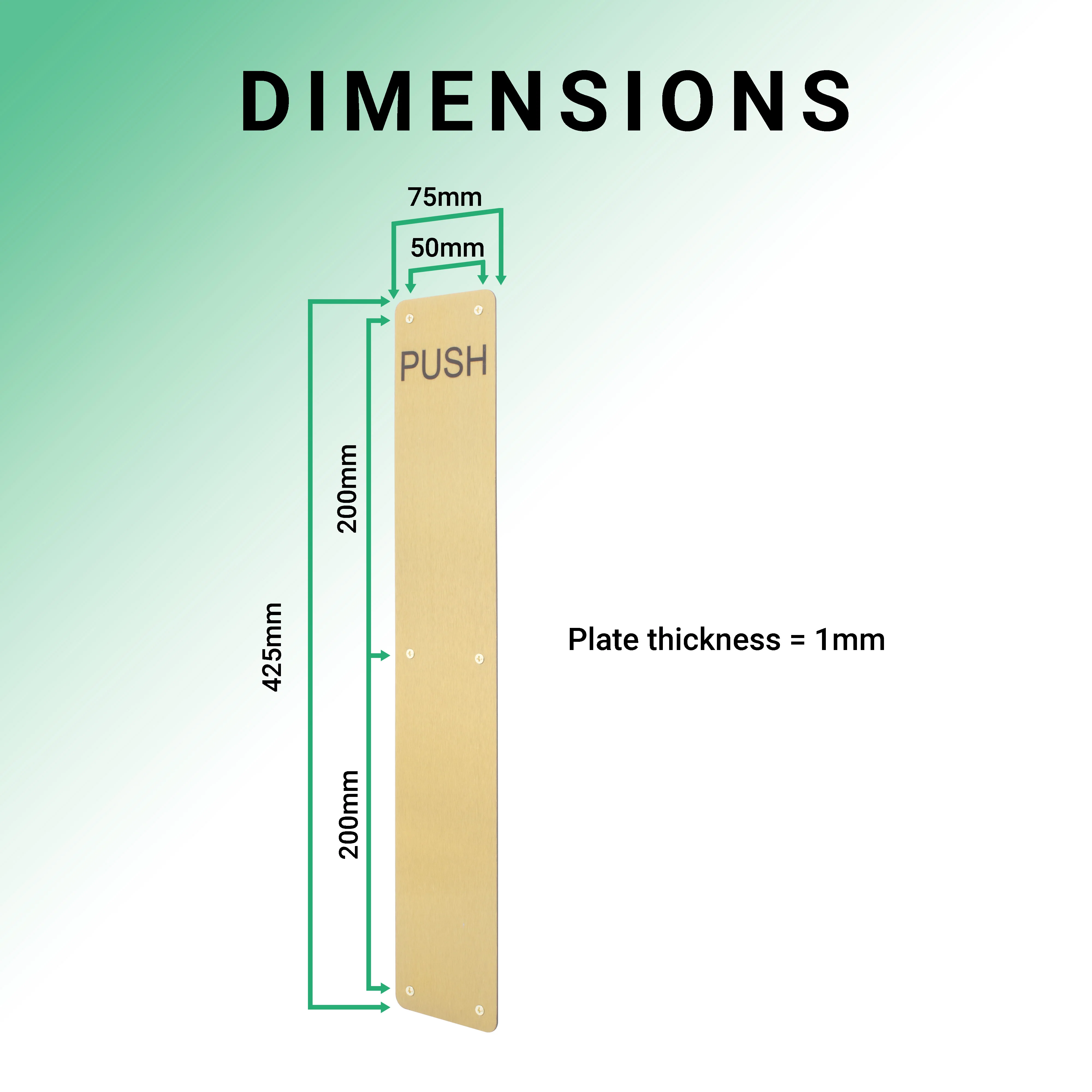 Engraved Push Finger Plate - 425 x 75 x 1.2mm Radius Corners - PVD Brushed Brass - Image 4
