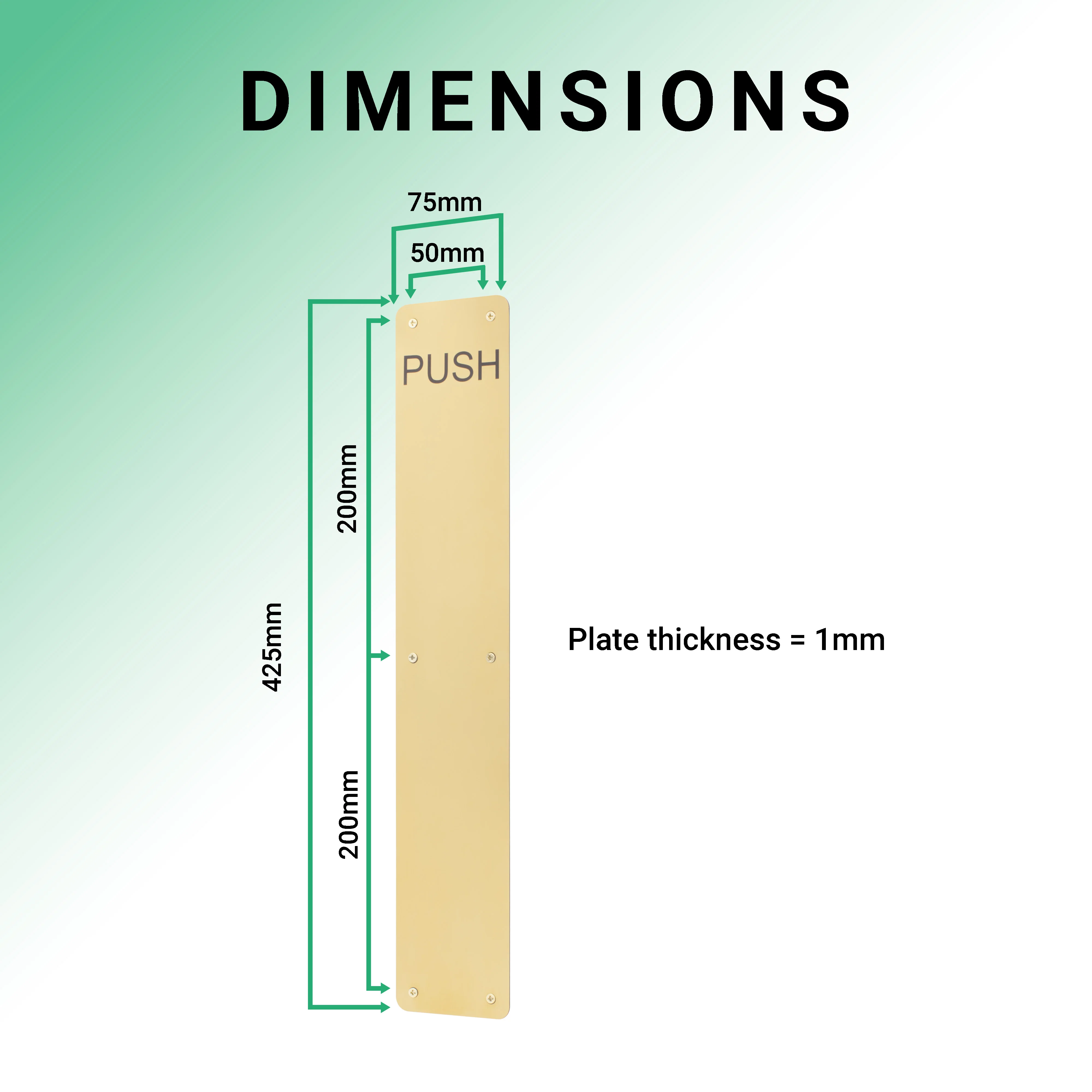Engraved Push Finger Plate - 425 x 75 x 1.2mm Radius Corners - PVD Polished Brass - Image 4
