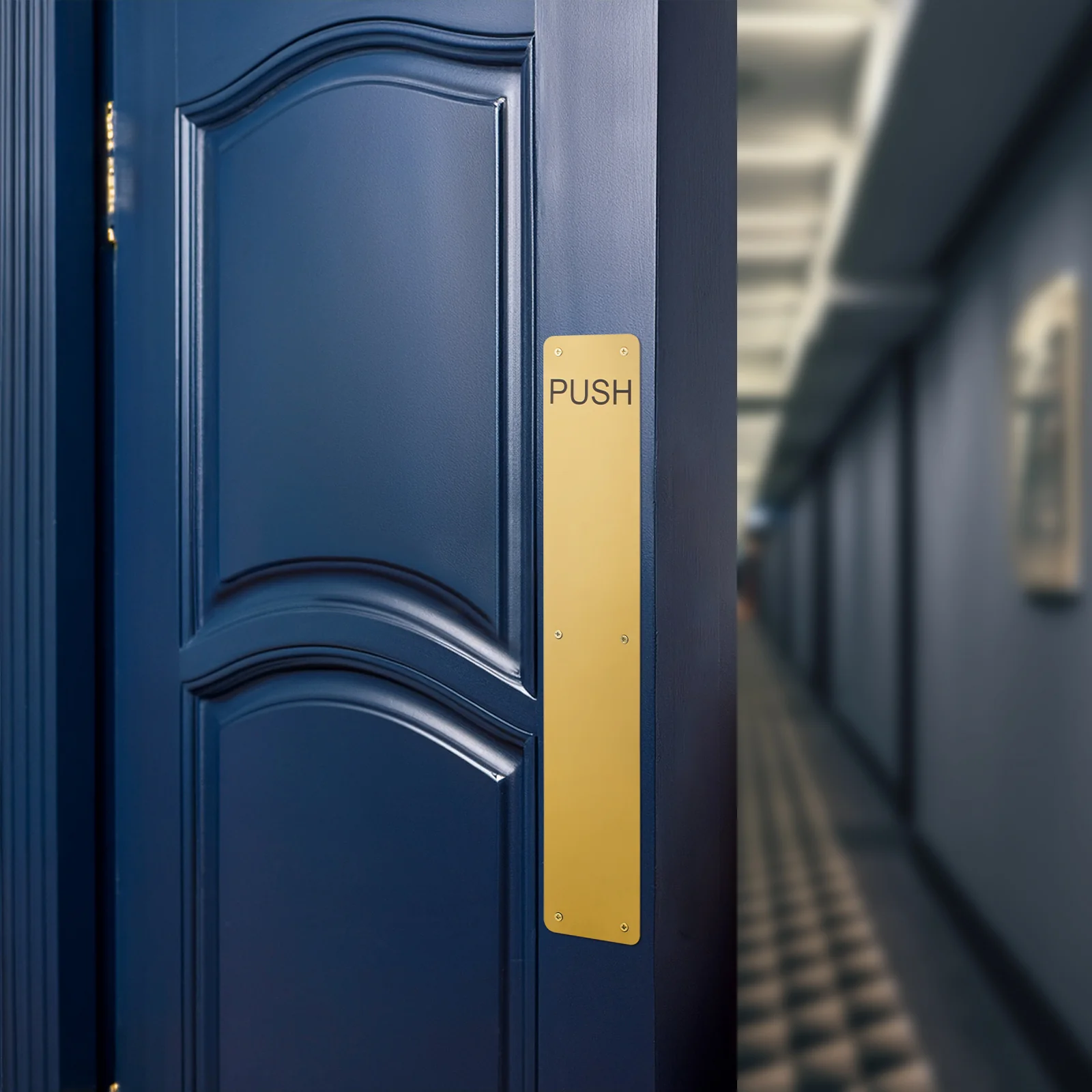 Engraved Push Finger Plate - 425 x 75 x 1.2mm Radius Corners - PVD Polished Brass - Image 5