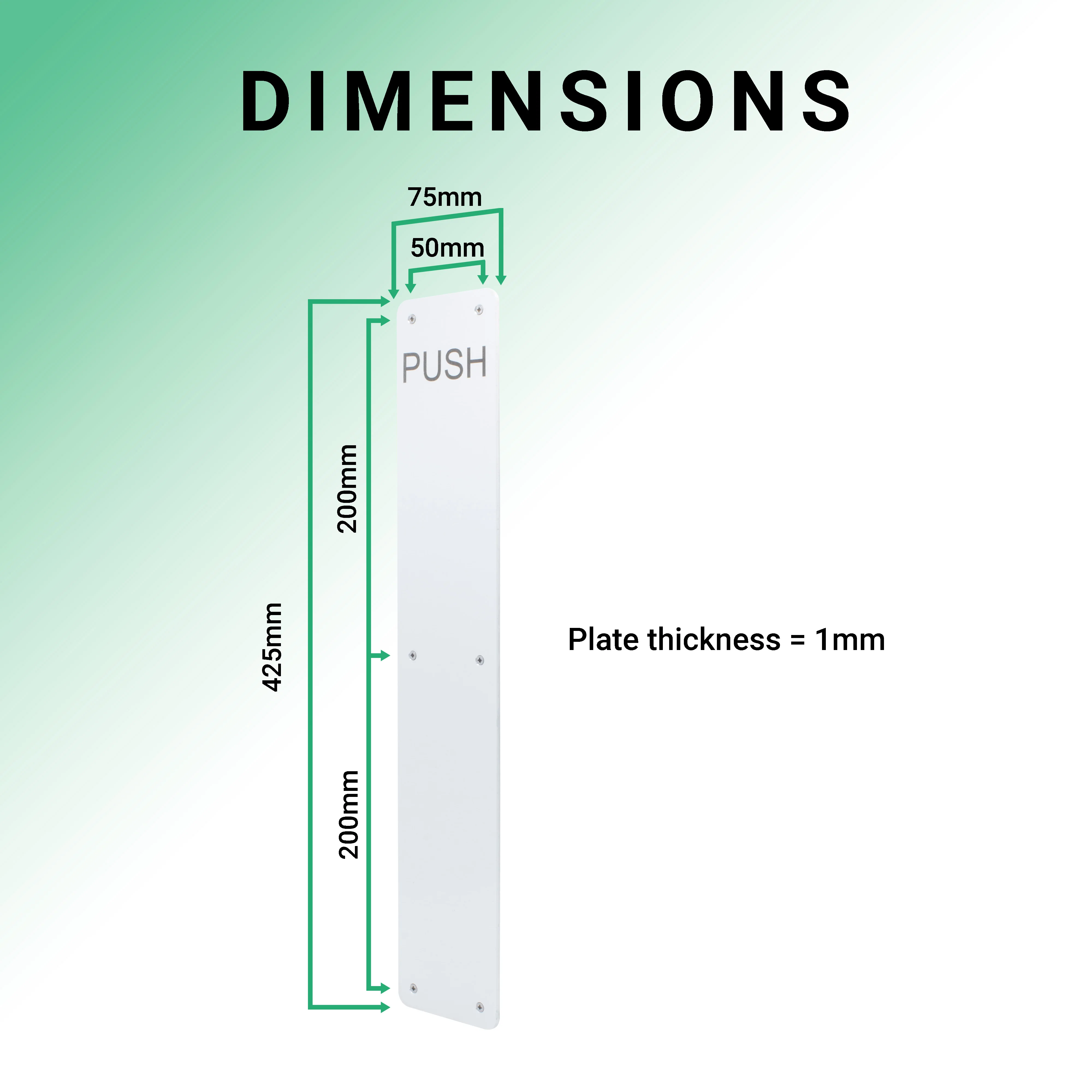 Engraved Push Finger Plate - 425 x 75 x 3mm Radius Corners - Satin Aluminium - Image 4