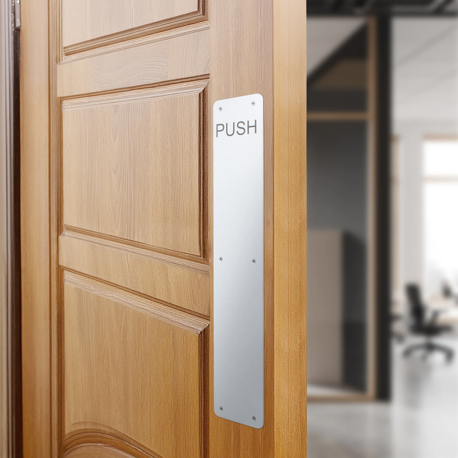 Engraved Push Finger Plate - 425 x 75 x 3mm Radius Corners - Satin Aluminium - Image 5