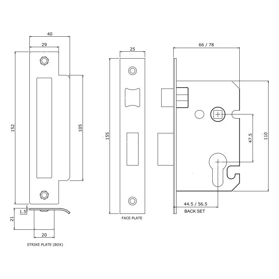 Euro Profile Sashlock Case - 65mm Case 44mm Backset - Satin Chrome - Image 3