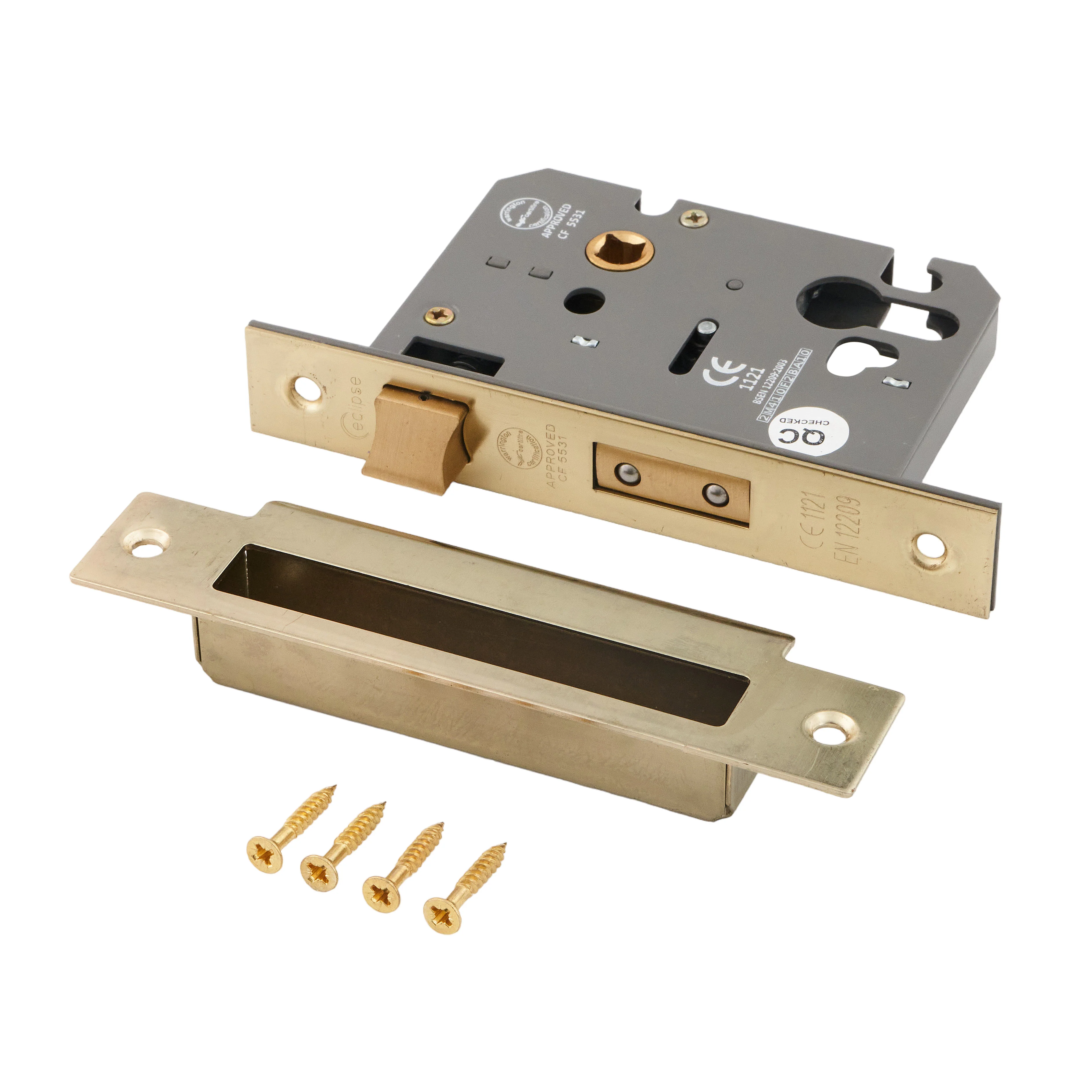 Euro Profile Sashlock Case - 76mm Case 57mm Backset - Polished Brass