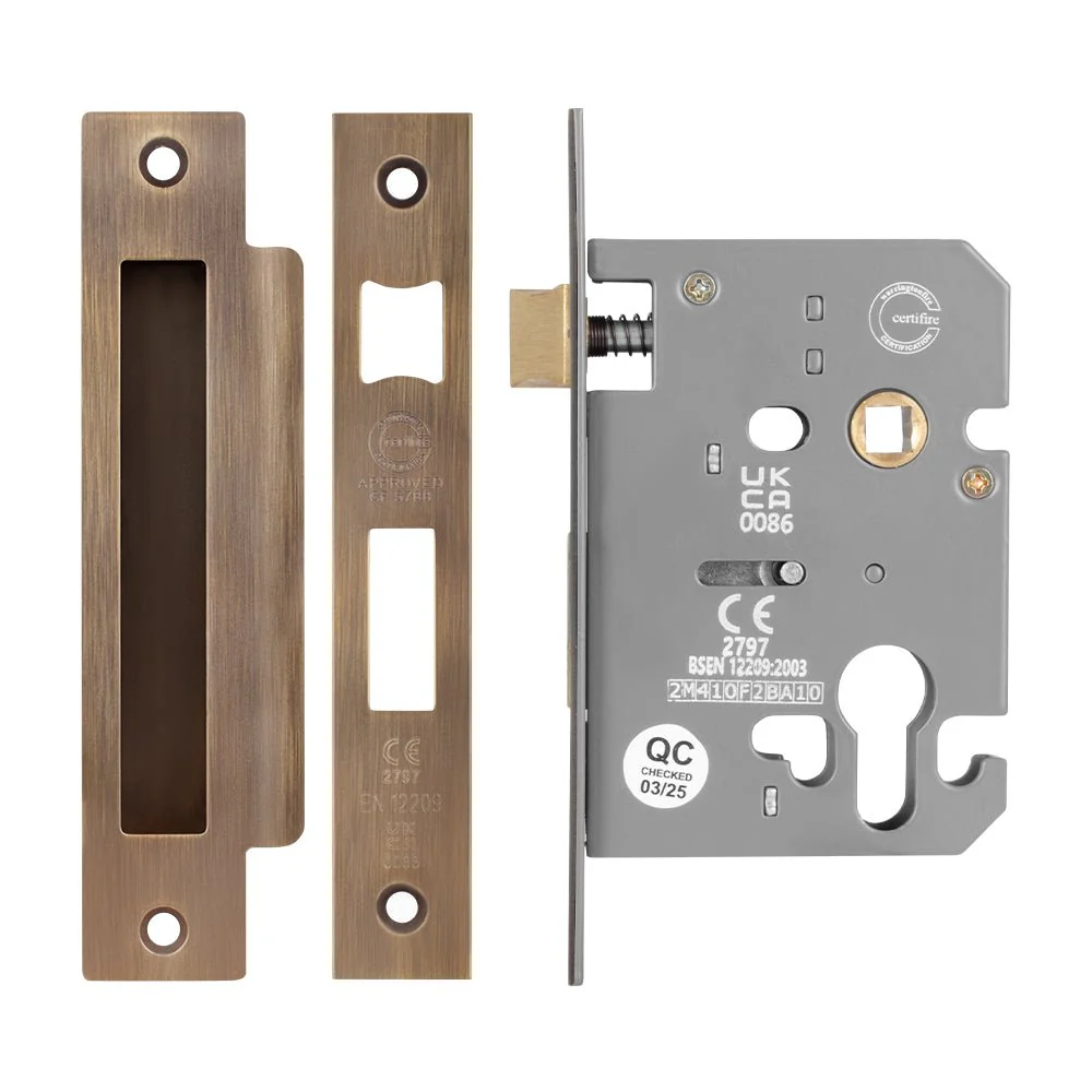 Euro Profile Sashlock Case - 78mm Case 57mm Backset - Antique Brass