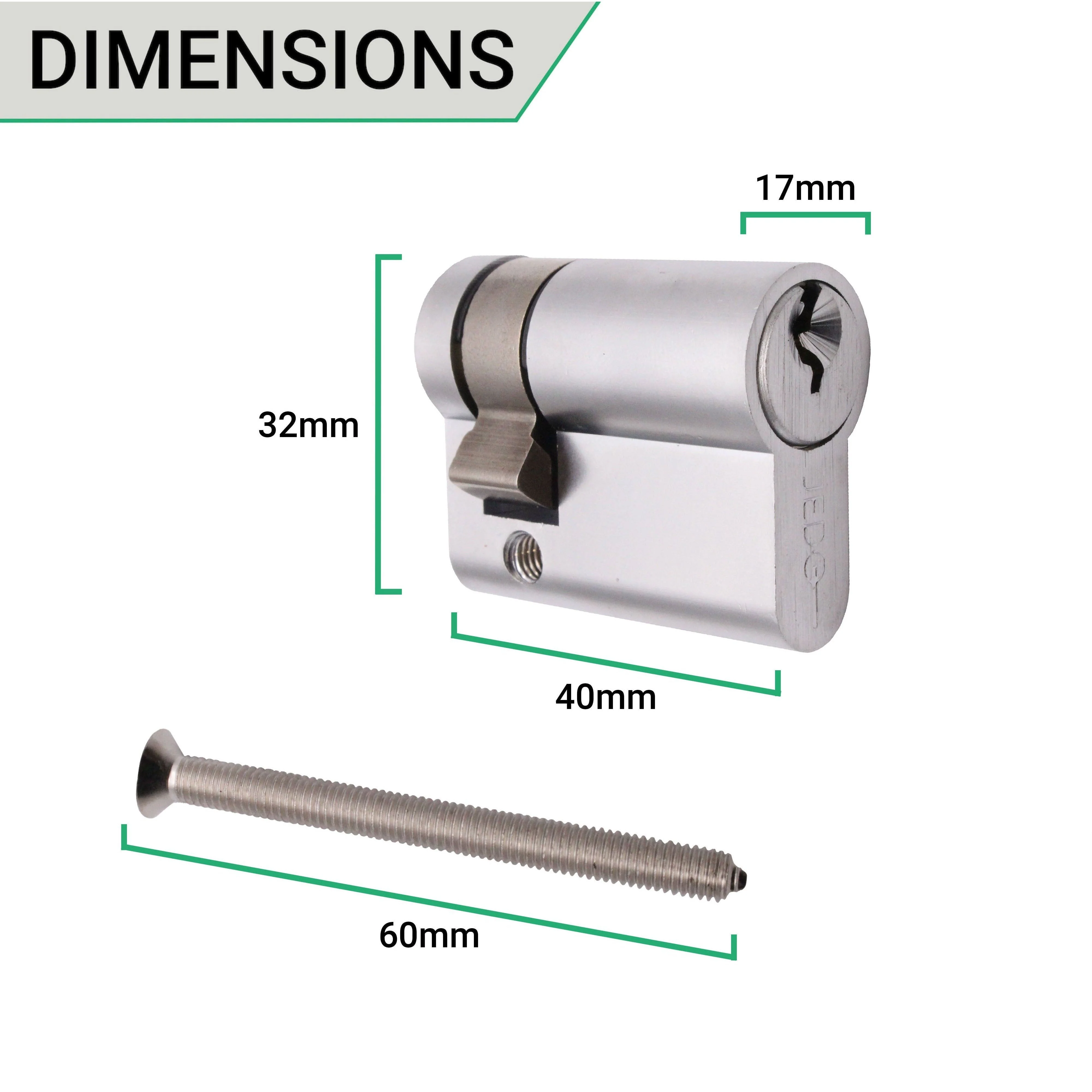 Euro Single Cylinder Lock - 40mm - Satin Chrome - Image 3