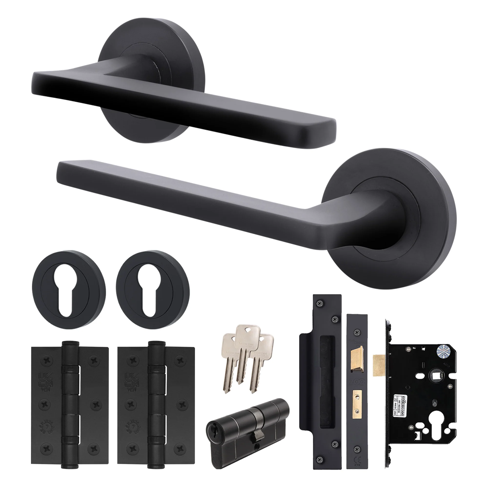 Euroda Black Lever on Rose Door Handle Pack - Euro Lock & Cylinder