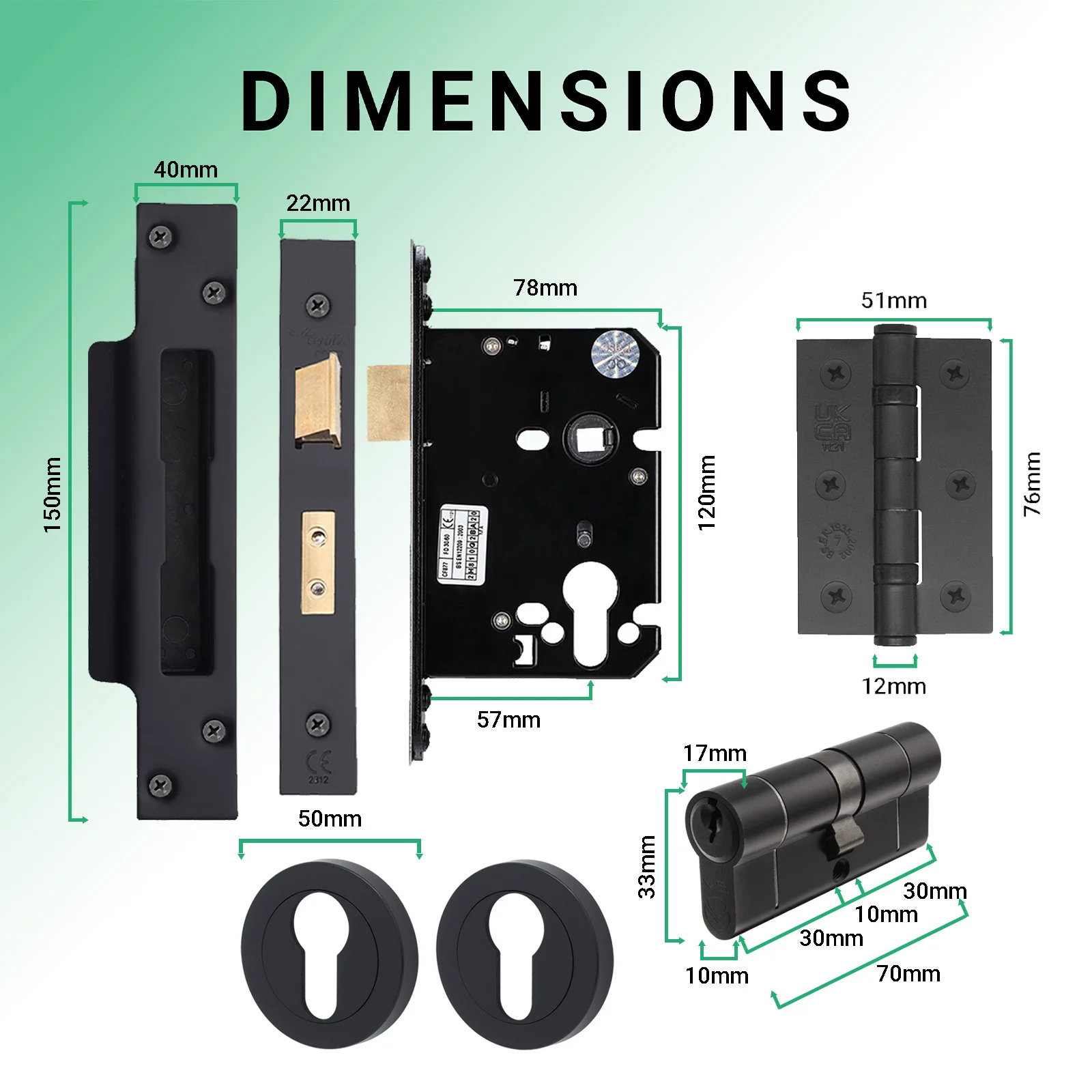 Euroda Black Lever on Rose Door Handle Pack - Euro Lock & Cylinder - Image 5