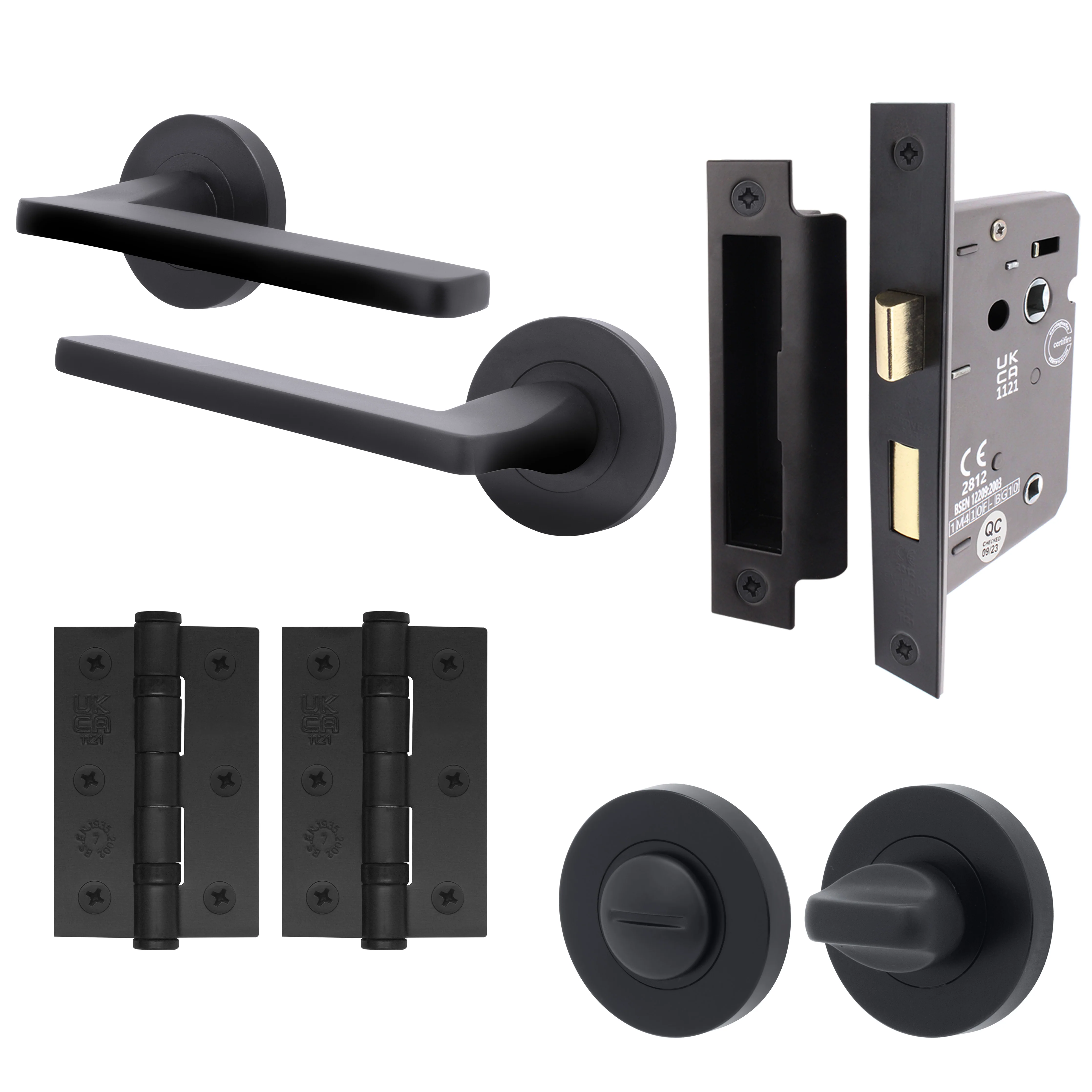 Euroda Black Lever on Rose Door Handle Pack - Bathroom