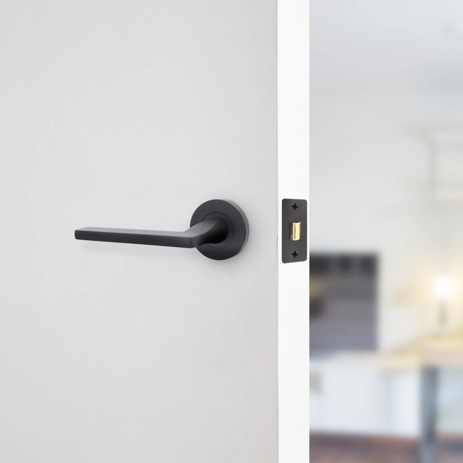 Euroda Black Lever on Rose Door Handle Pack - Latch - Image 6