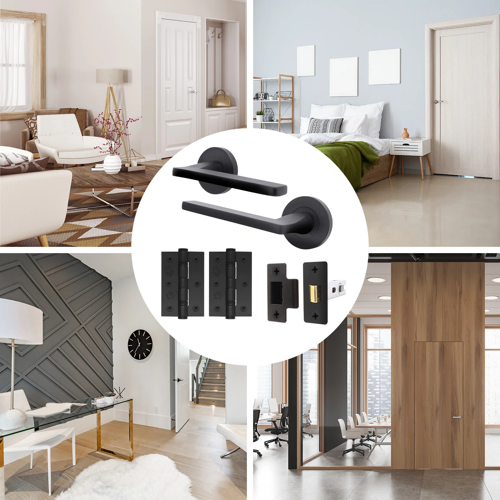 Euroda Black Lever on Rose Door Handle Pack - Latch - Image 7