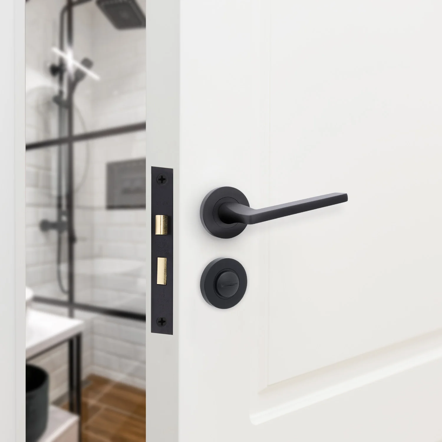 Euroda Black Lever on Rose Fire Door Handle Pack - Bathroom - FD30/60 - Image 6