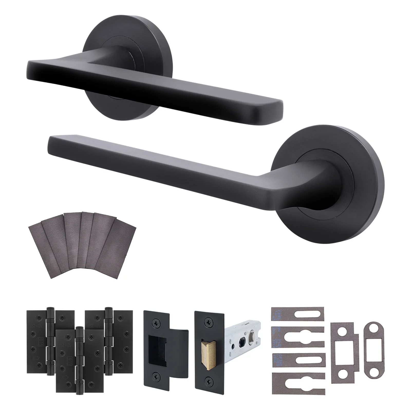 Euroda Black Lever on Rose Fire Door Handle Pack - Latch - FD30/60