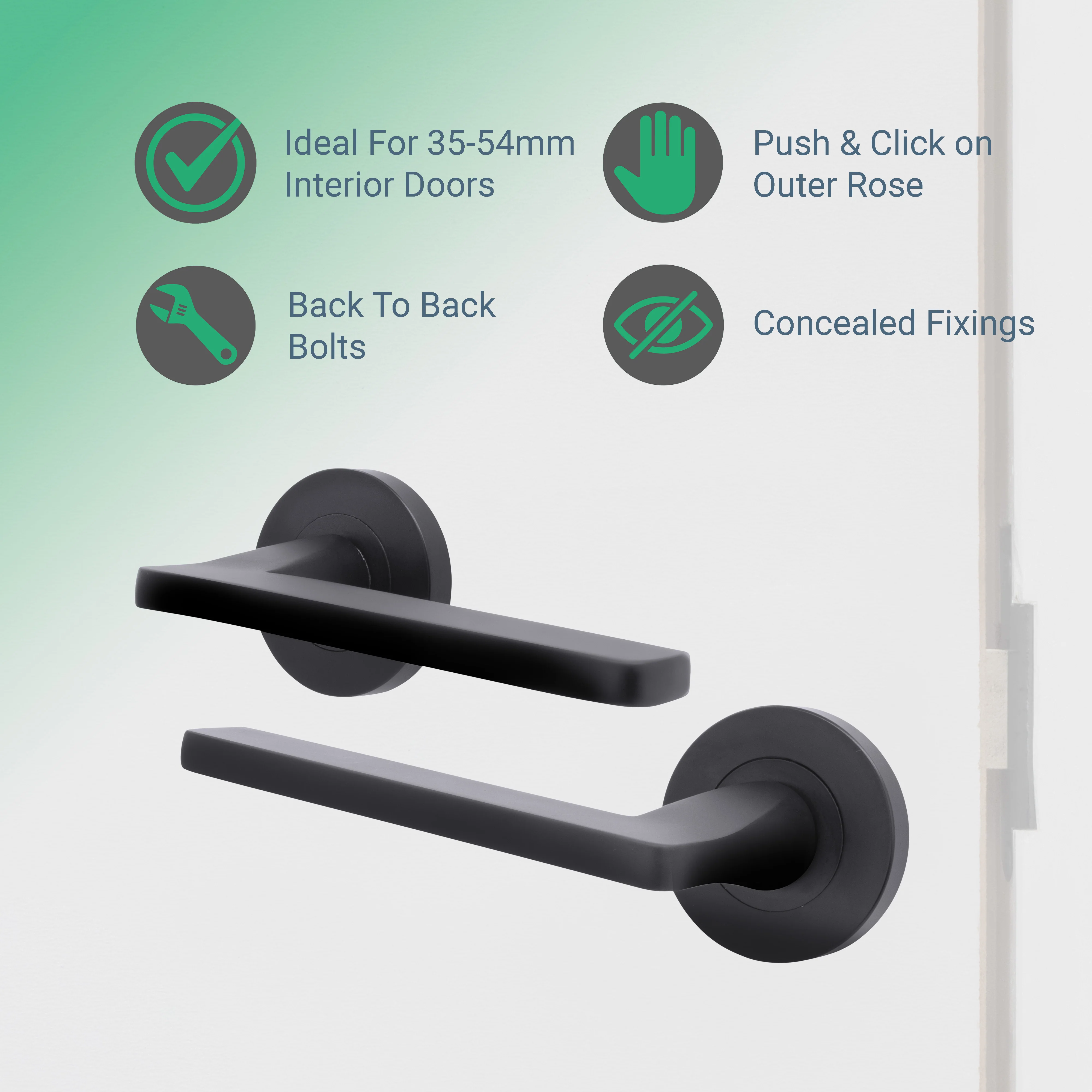 Euroda Black Lever on Rose Fire Door Handle Pack - Latch - FD30/60 - Image 2