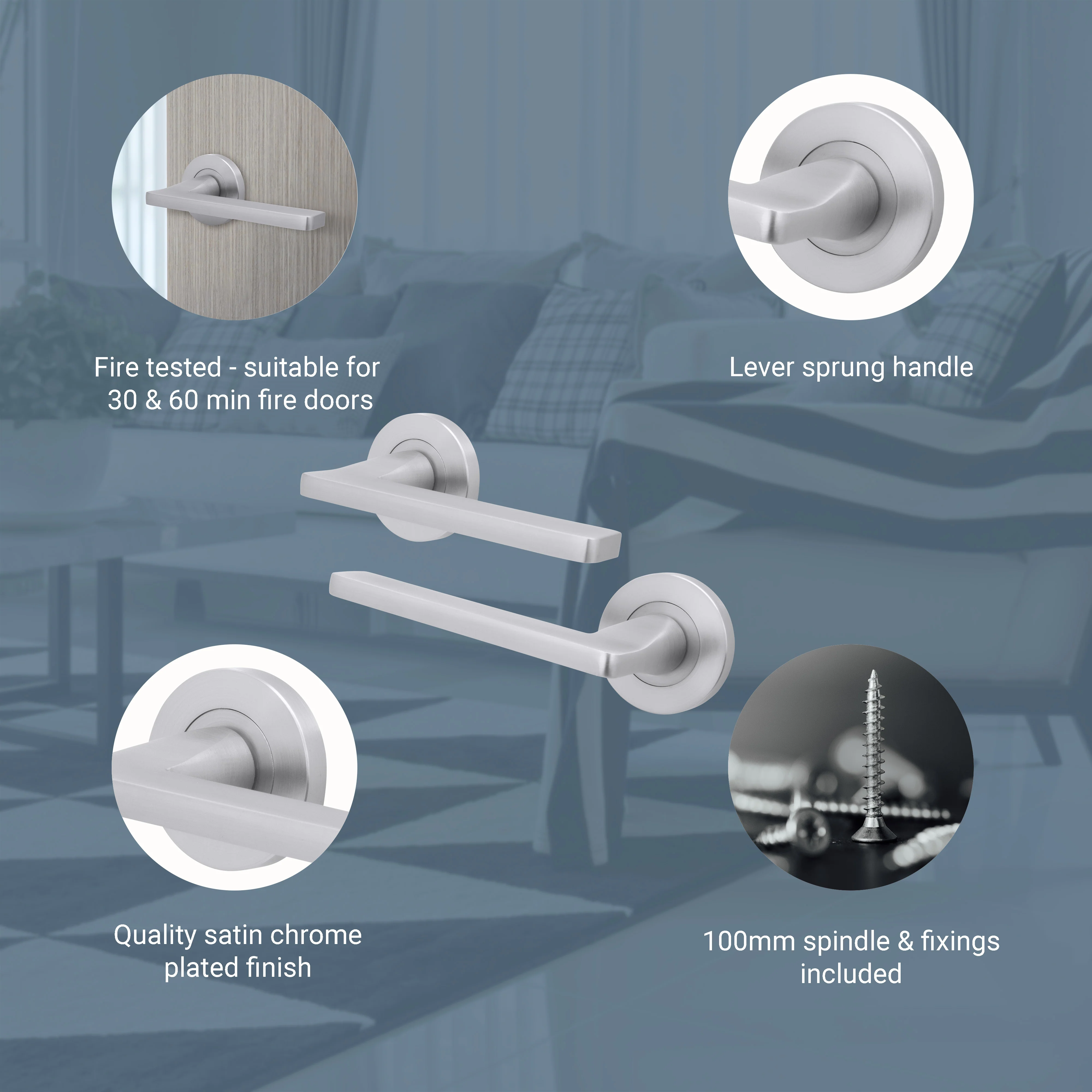 Euroda Fire Door Handle on Rose - Satin Chrome - FD30/60 - Image 4