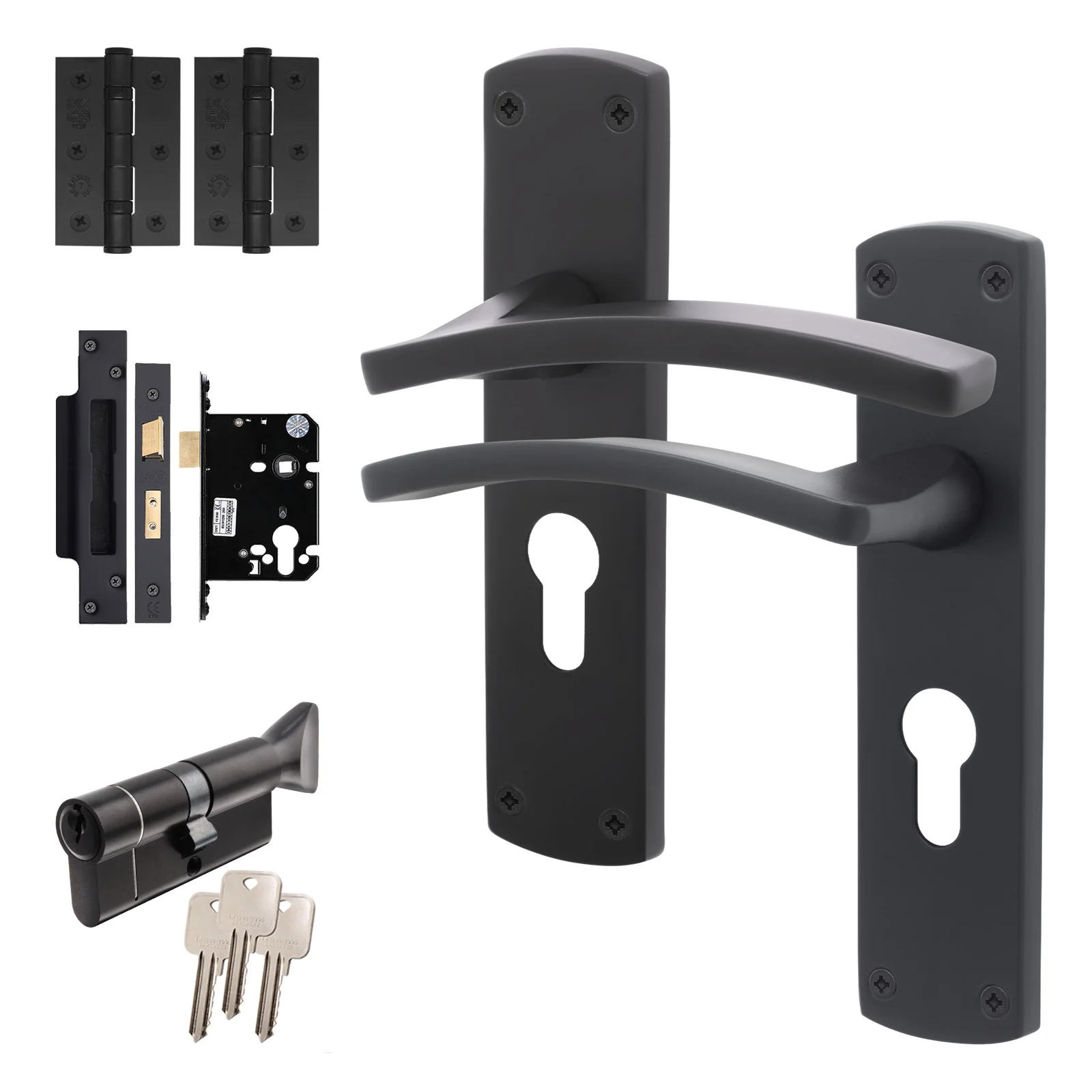 Euroda-Plus Black Door Handle Pack - Euro Lock & Thumbturn Cylinder