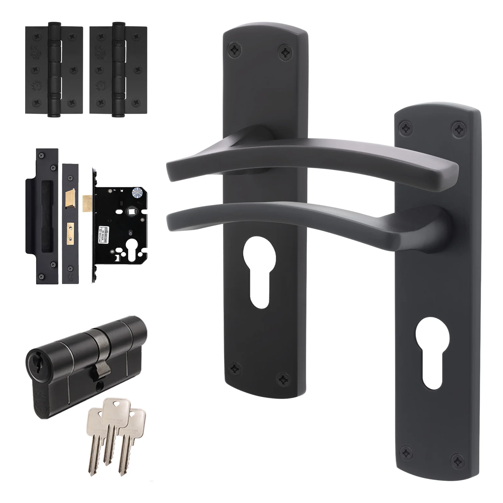 Euroda-Plus Black Door Handle Pack - Euro Lock & Double Cylinder