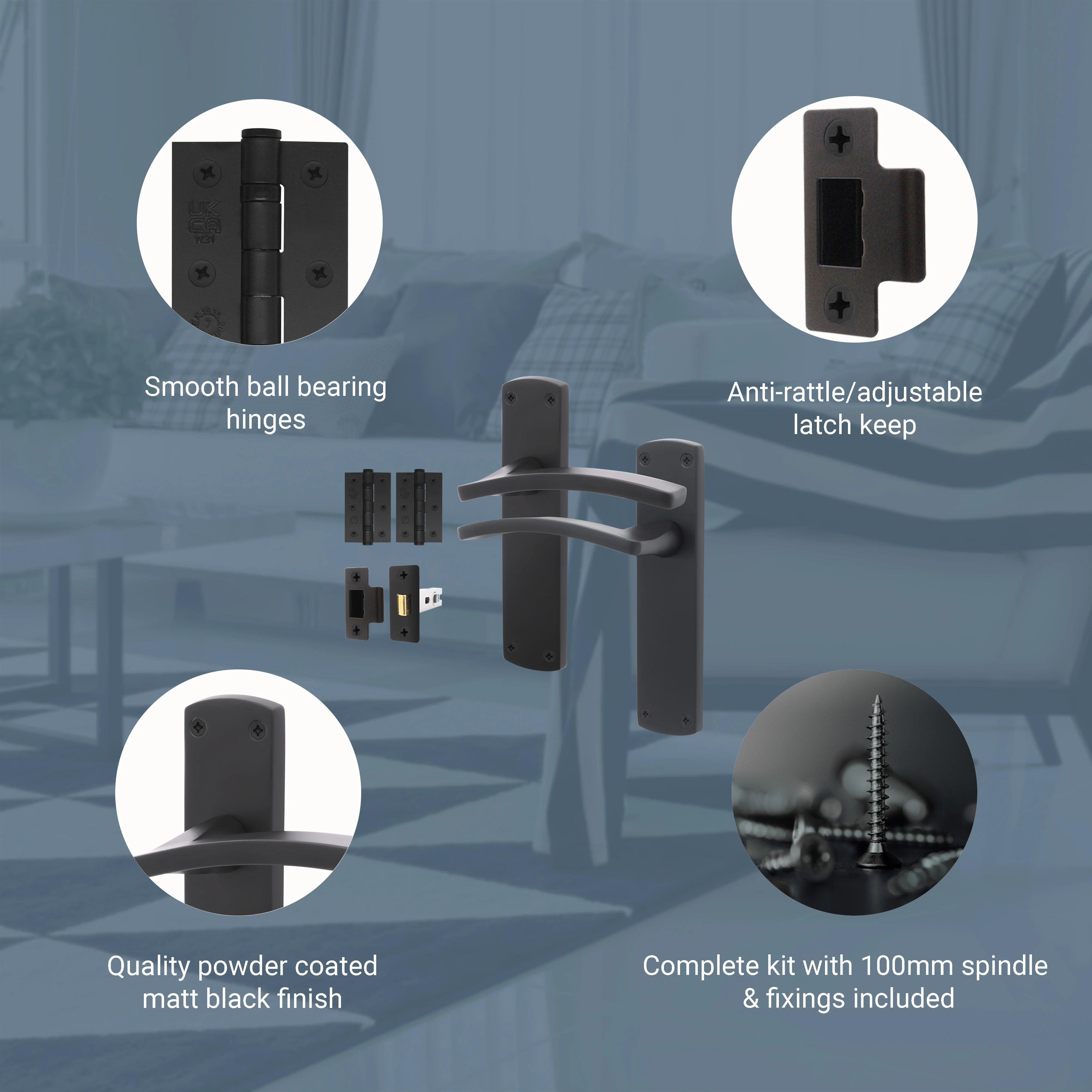 Euroda-Plus Black Door Handle Pack - Latch - Image 3