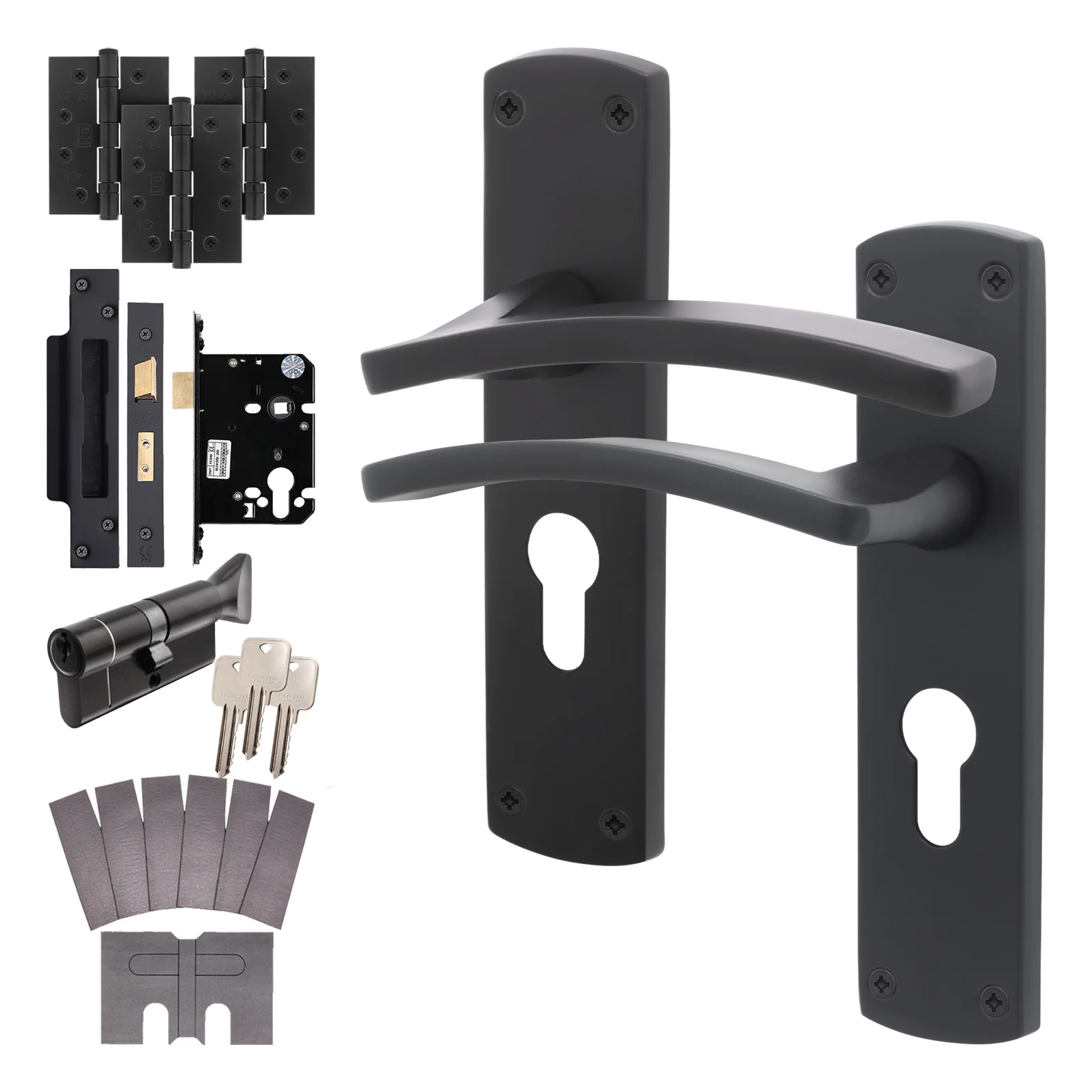 Euroda-Plus Black Fire Door Handle Pack - Euro Lock & Thumbturn Cylinder - FD30/60