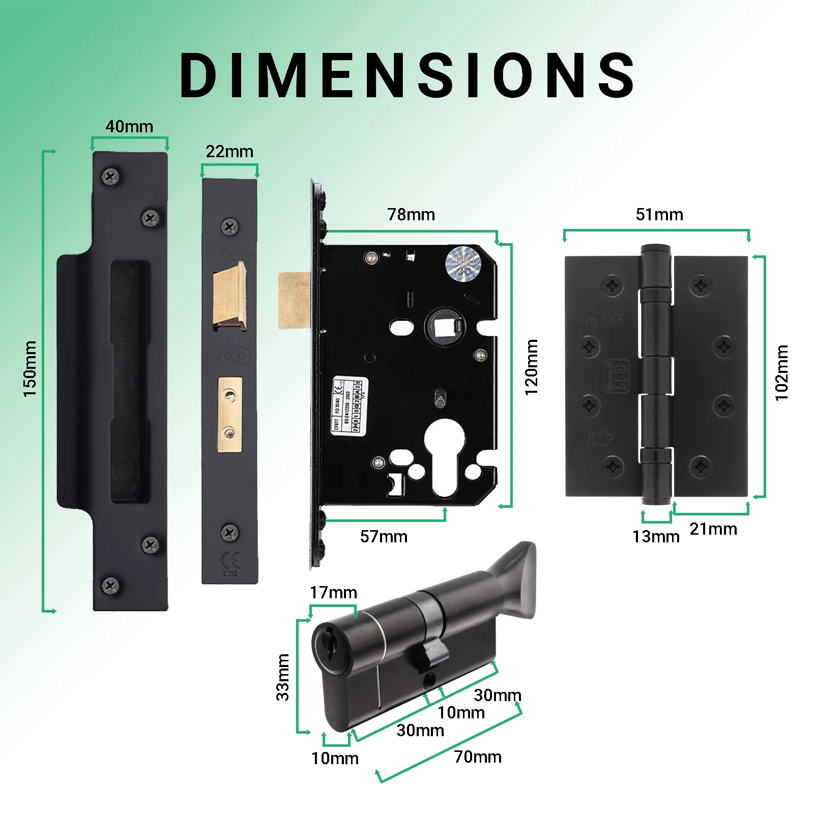 Euroda-Plus Black Fire Door Handle Pack - Euro Lock & Thumbturn Cylinder - FD30/60 - Image 5