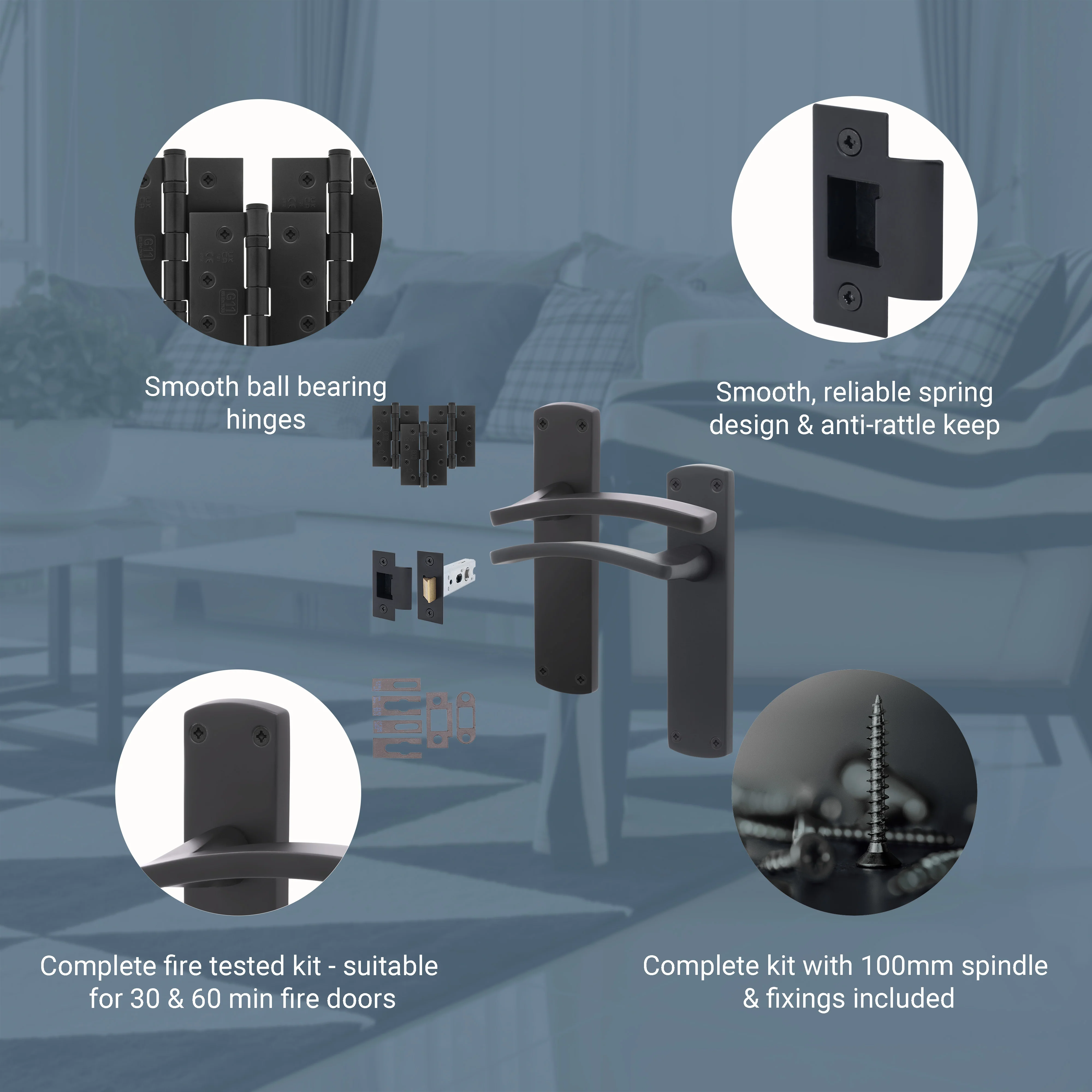 Euroda-Plus Black Fire Door Handle Pack - Latch - Image 3