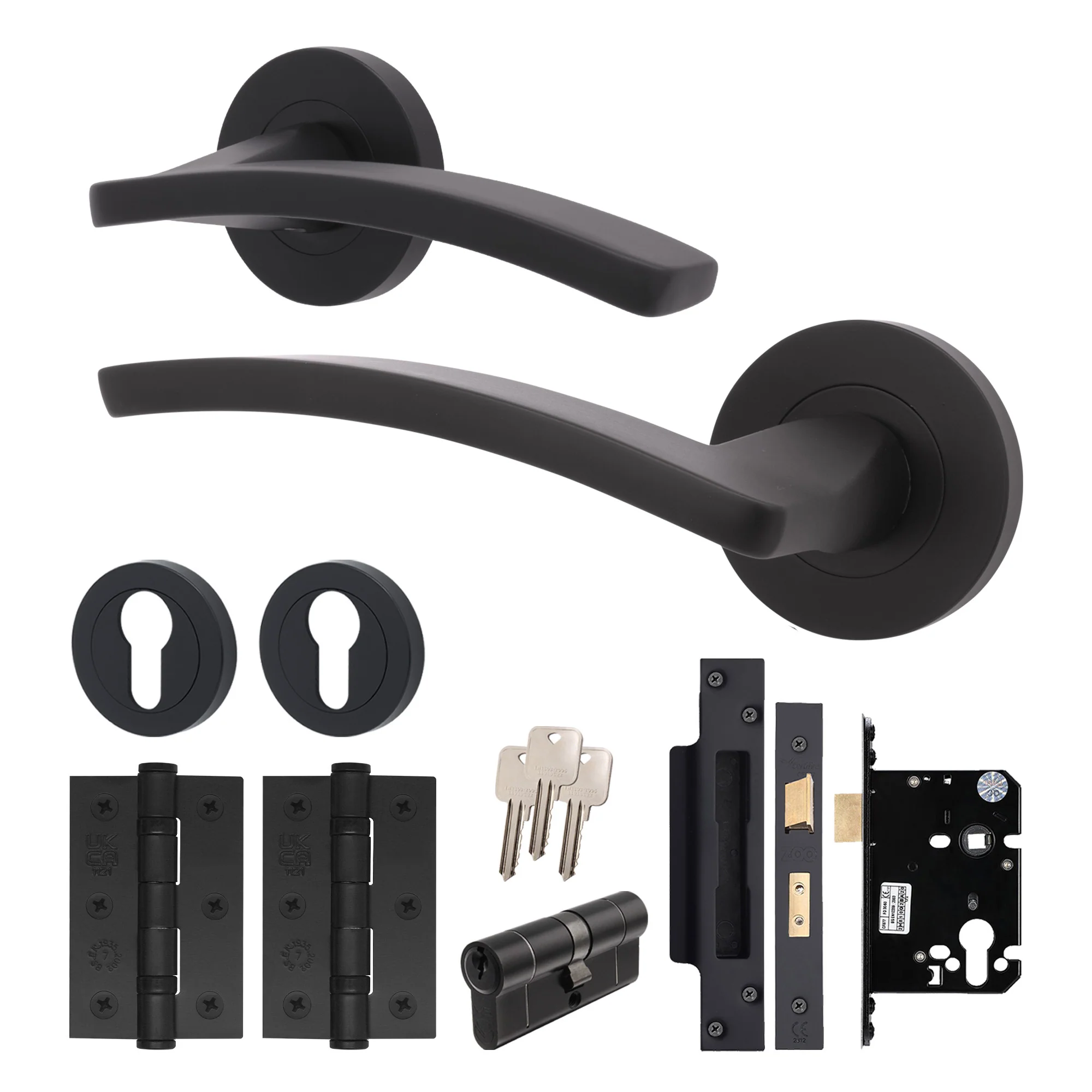 Euroda-Plus Black Lever on Rose Door Handle Pack - Euro Lock & Cylinder