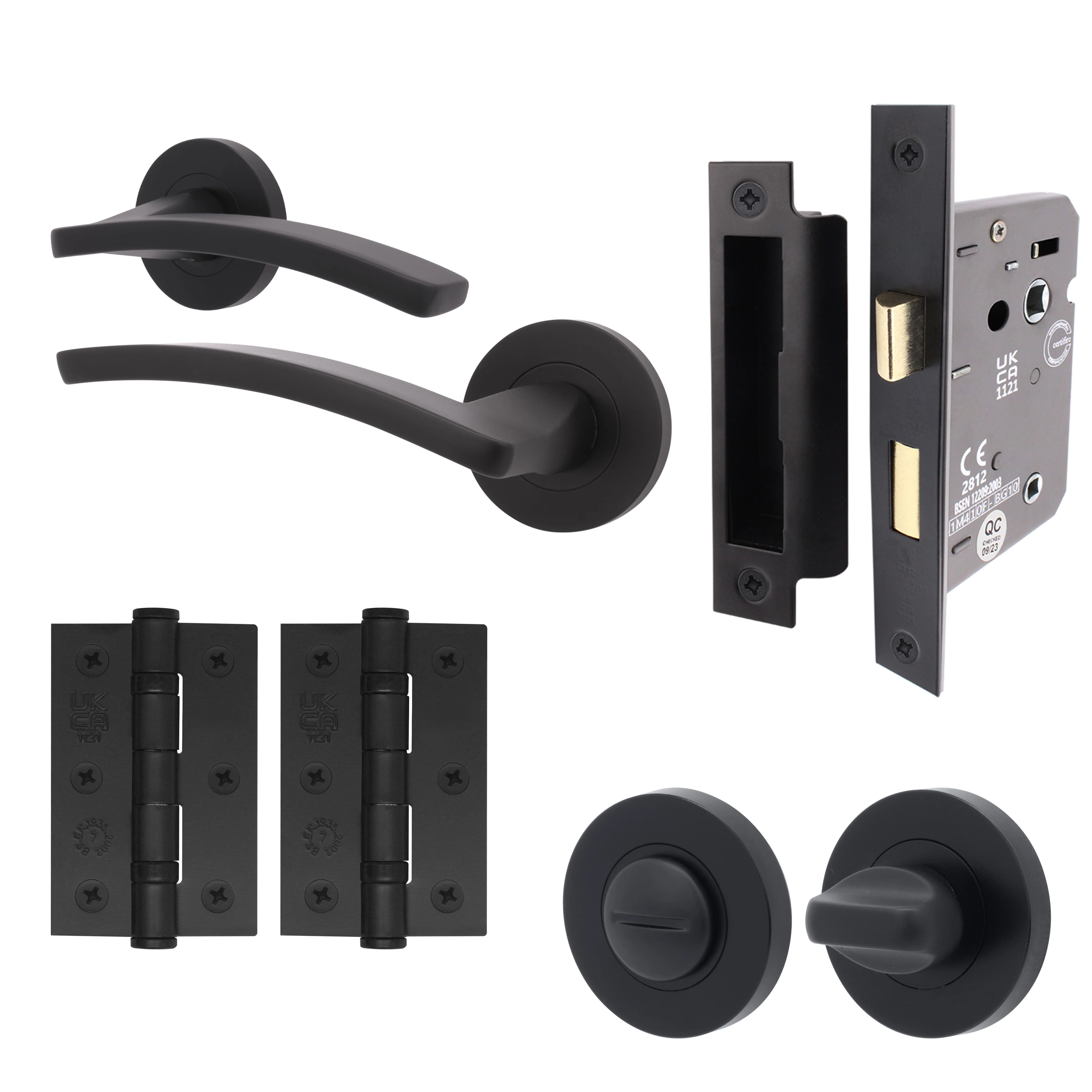 Euroda-Plus Black Lever on Rose Door Handle Pack - Bathroom