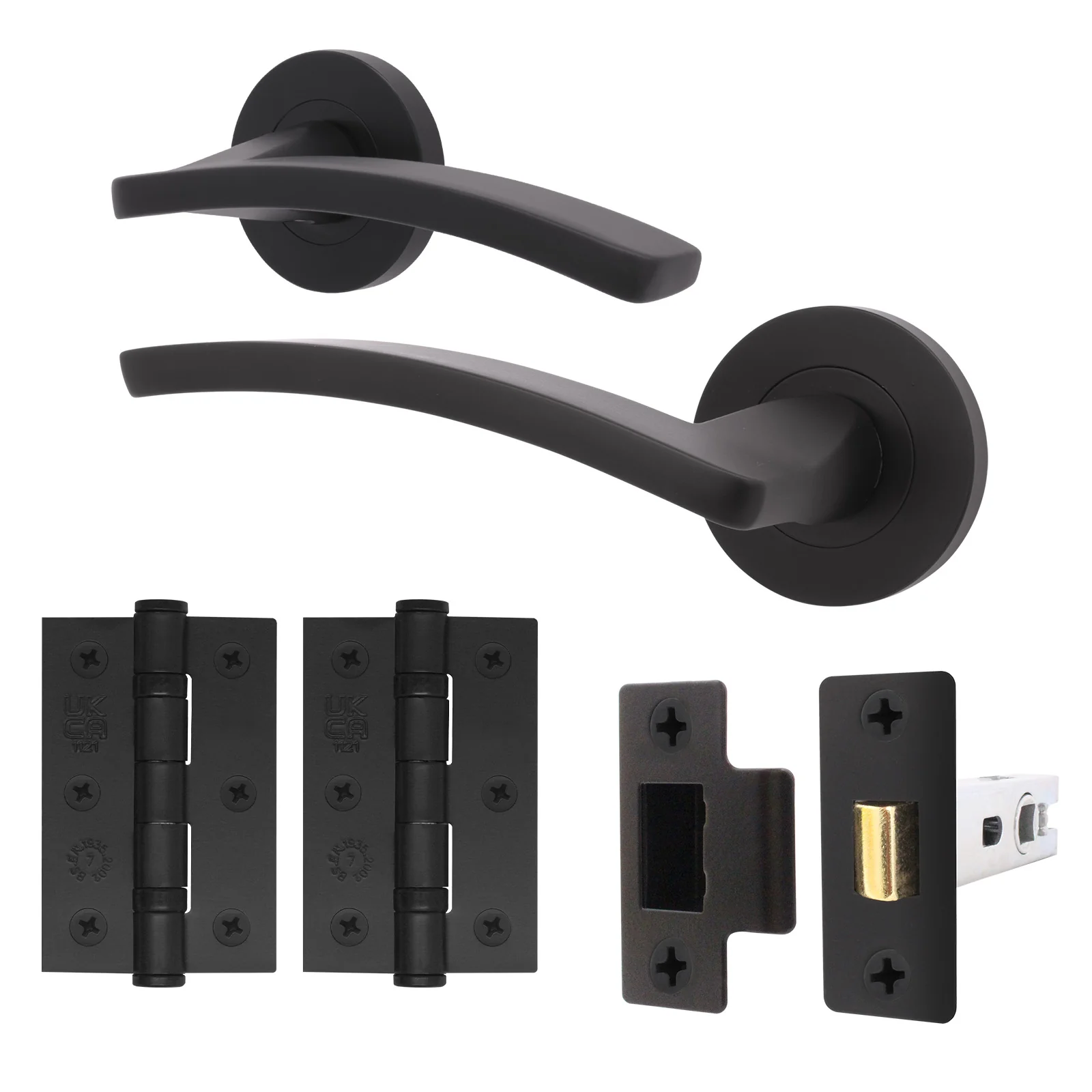 Euroda-Plus Black Lever on Rose Door Handle Pack - Latch