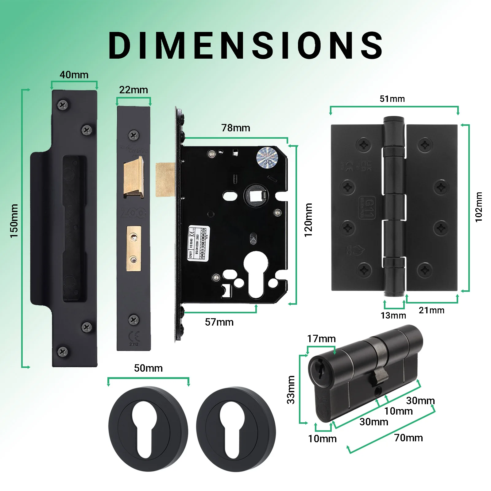 Euroda-Plus Black Lever on Rose Fire Door Handle Pack - Euro Lock & Cylinder - FD30/60 - Image 5