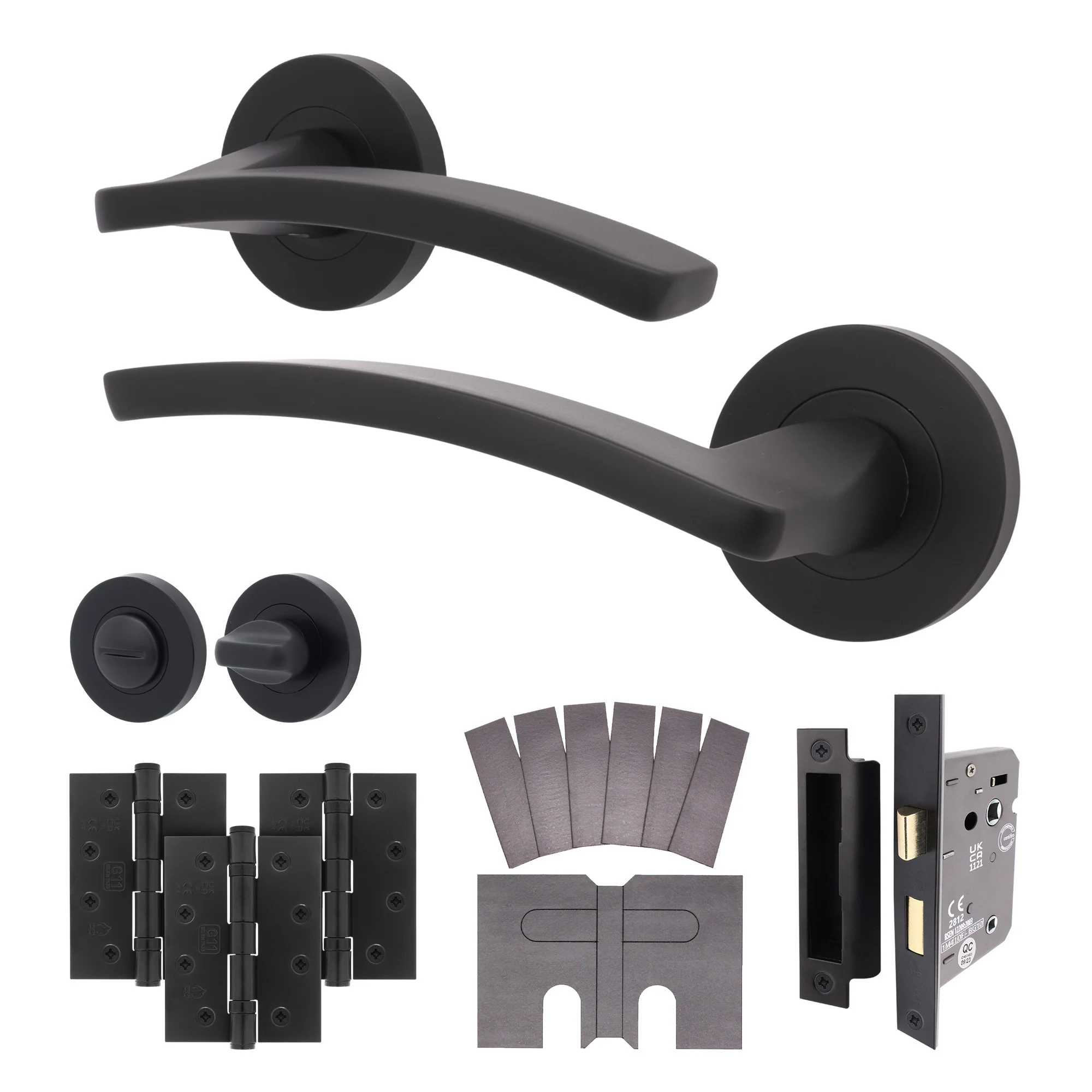 Euroda-Plus Black Lever on Rose Fire Door Handle Pack - Bathroom - FD30/60