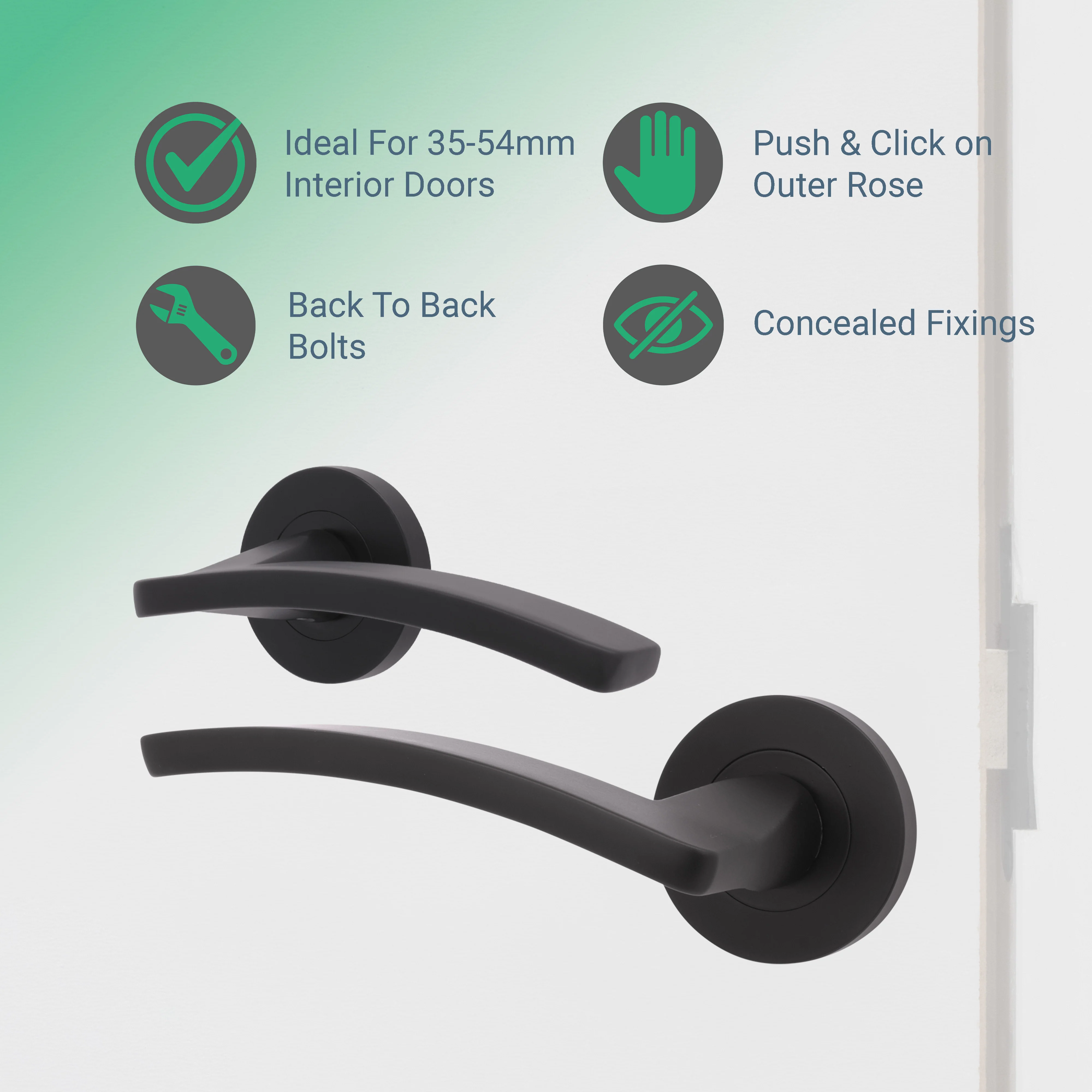 Euroda-Plus Black Lever on Rose Fire Door Handle Pack - Bathroom - FD30/60 - Image 2