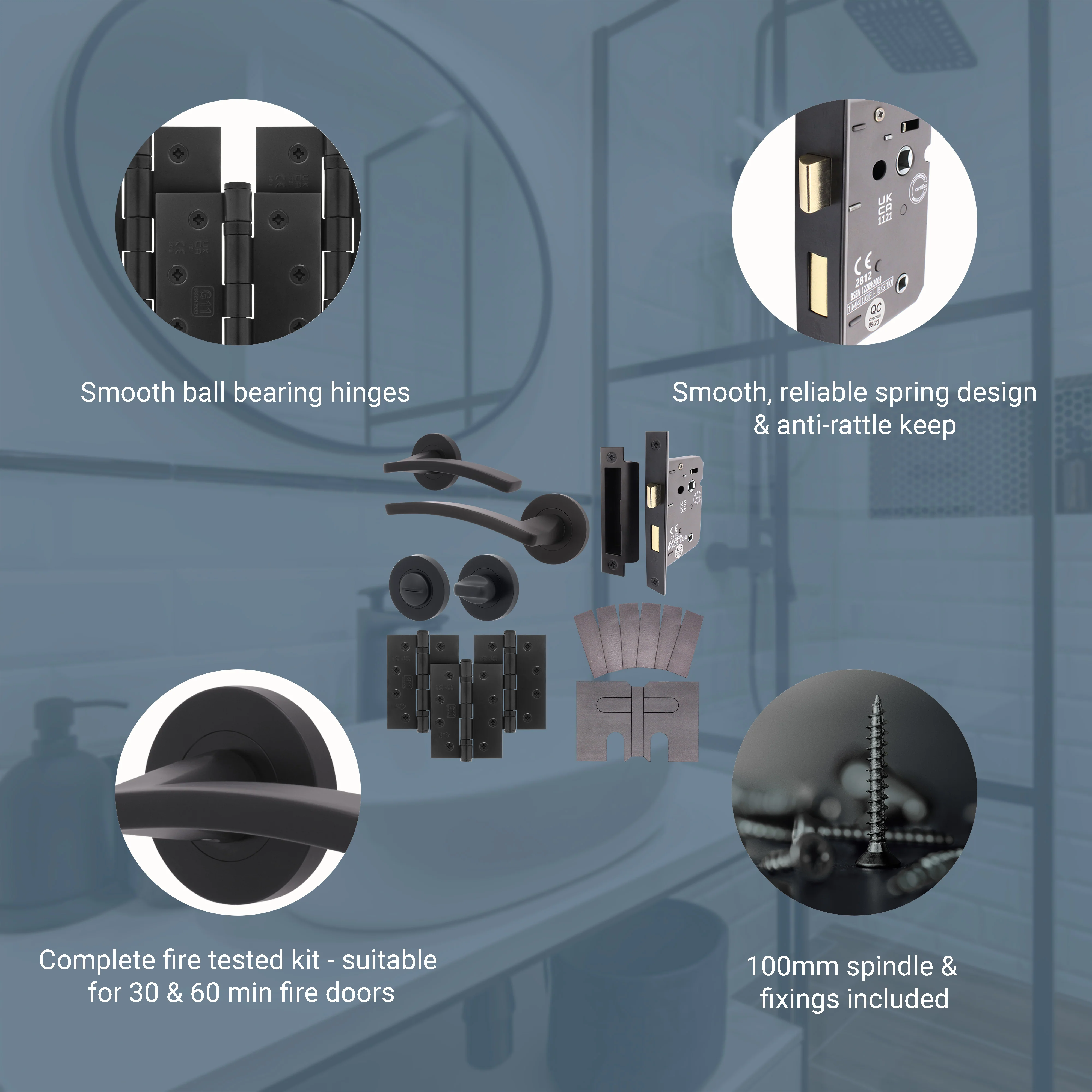 Euroda-Plus Black Lever on Rose Fire Door Handle Pack - Bathroom - FD30/60 - Image 3