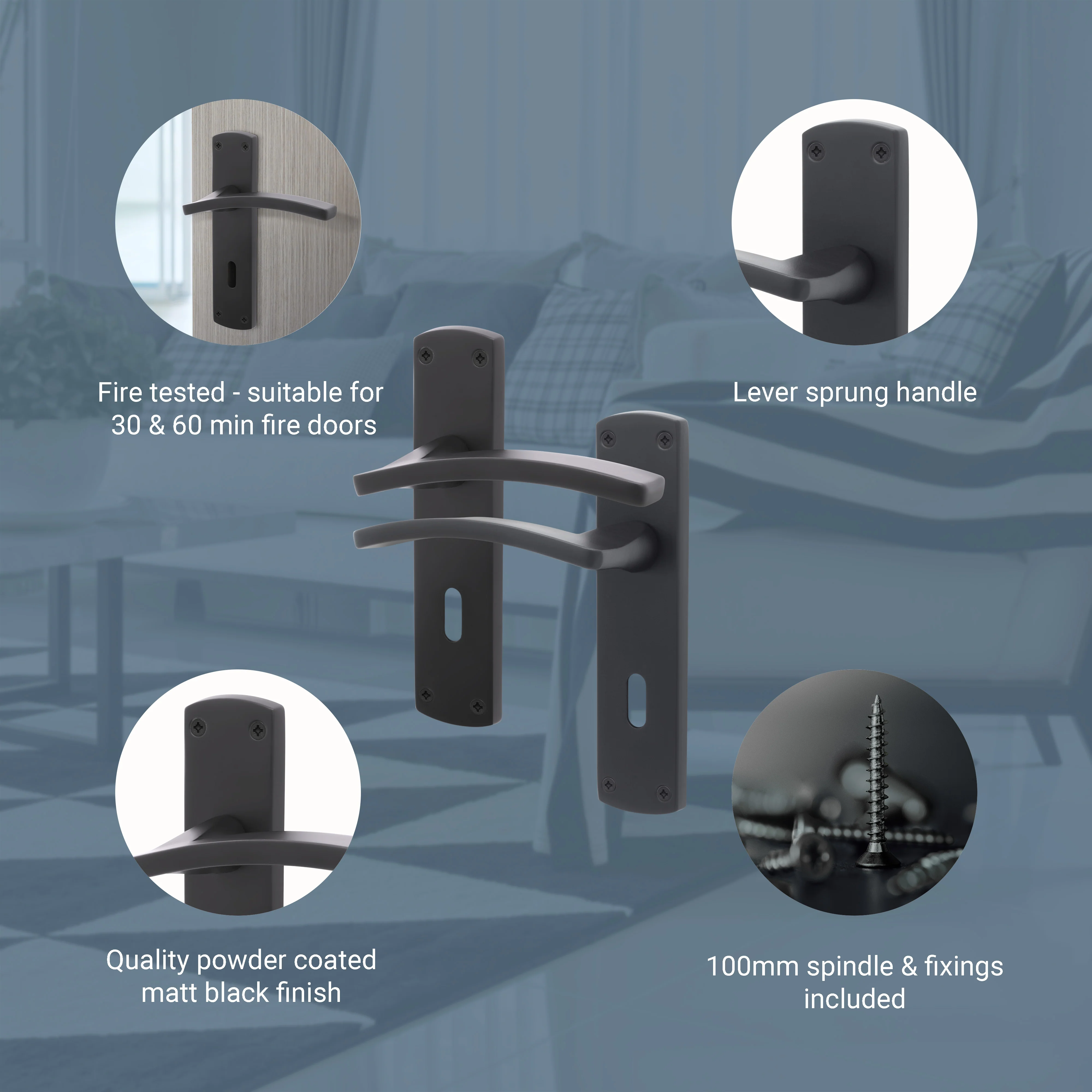 Euroda-Plus Black Lever Lock Fire Door Handles - Keyhole - FD30/60 - Image 3