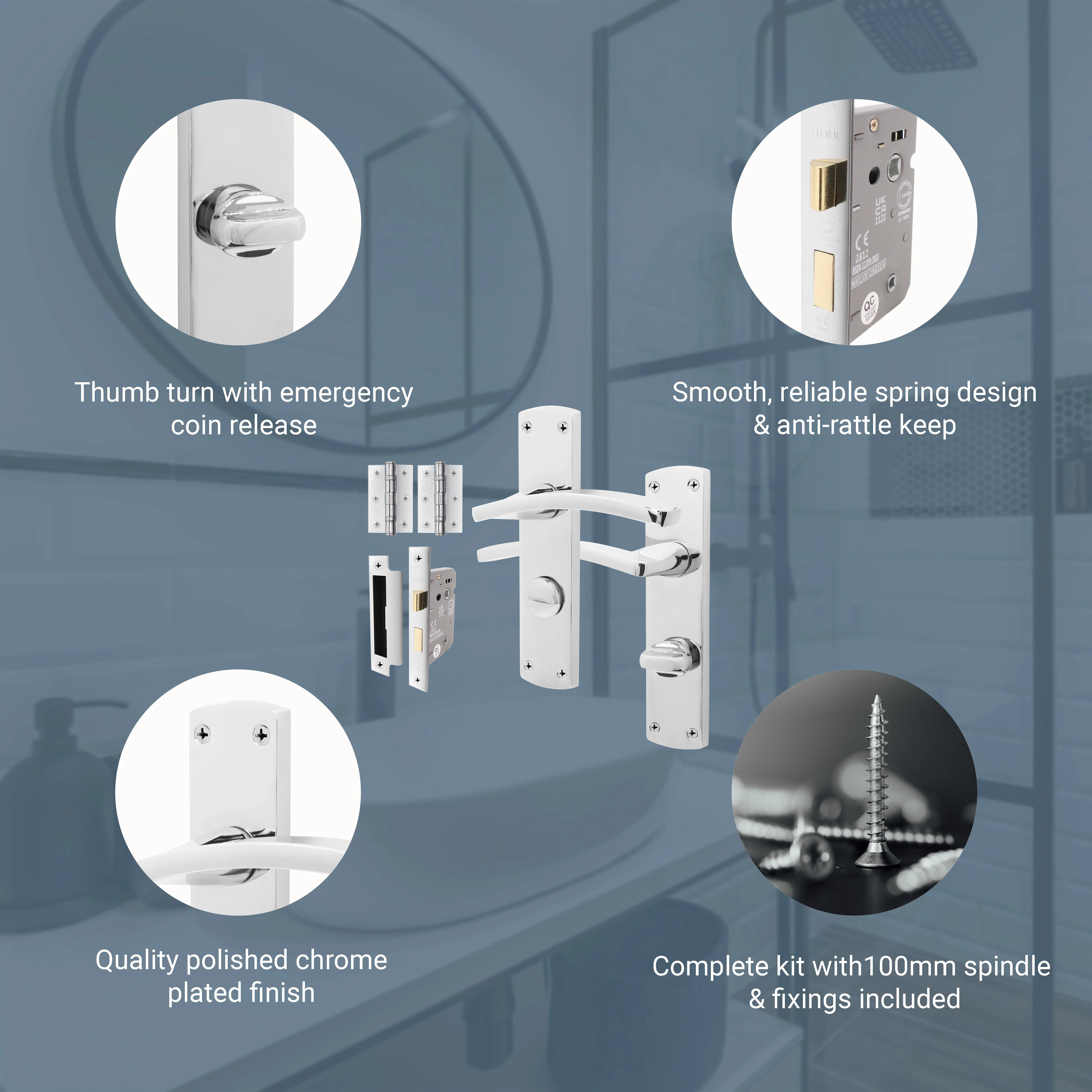 Euroda-Plus Polished Chrome Door Handle Pack - Bathroom - Image 3