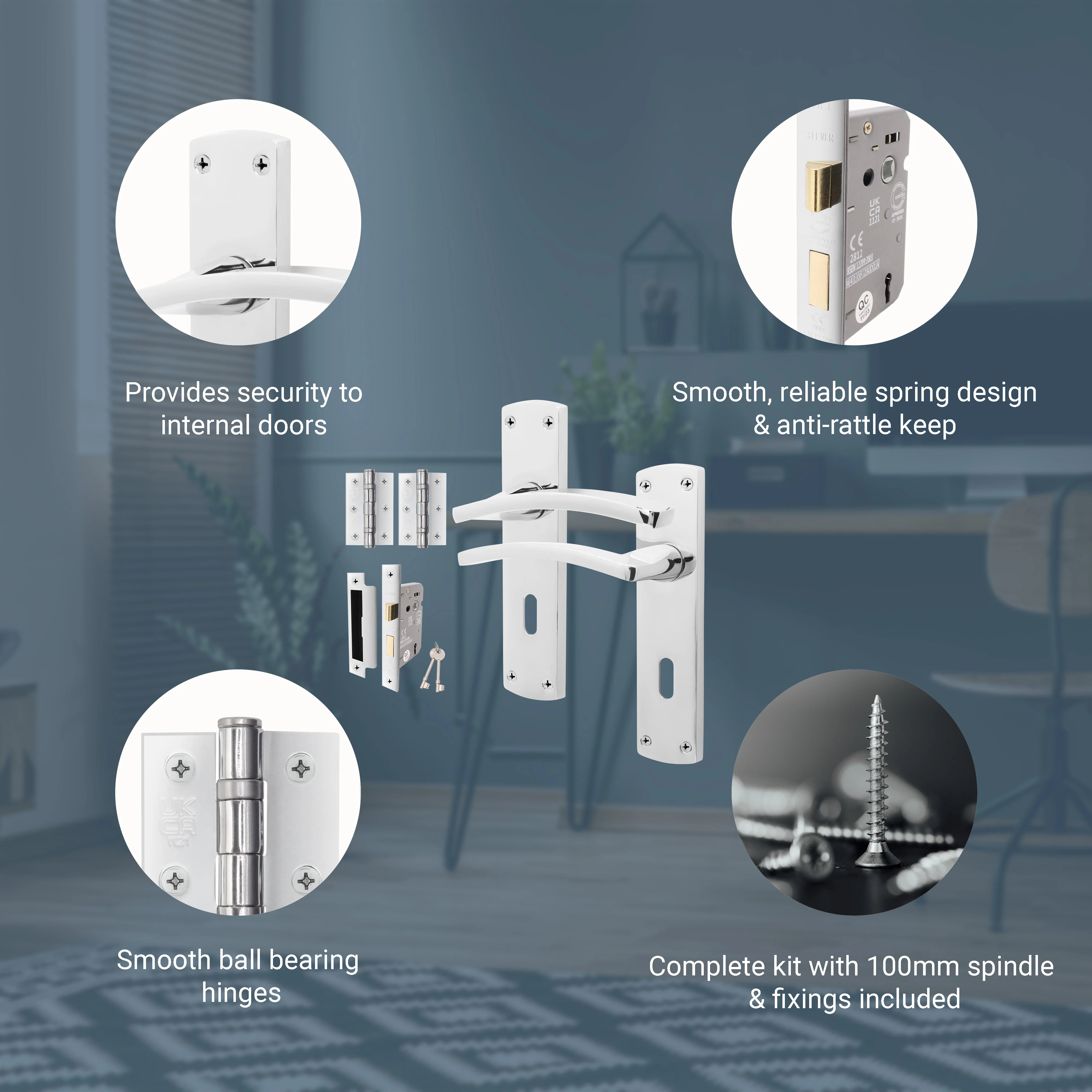 Euroda-Plus Polished Chrome Door Handle Pack - Sash Lock - Image 3
