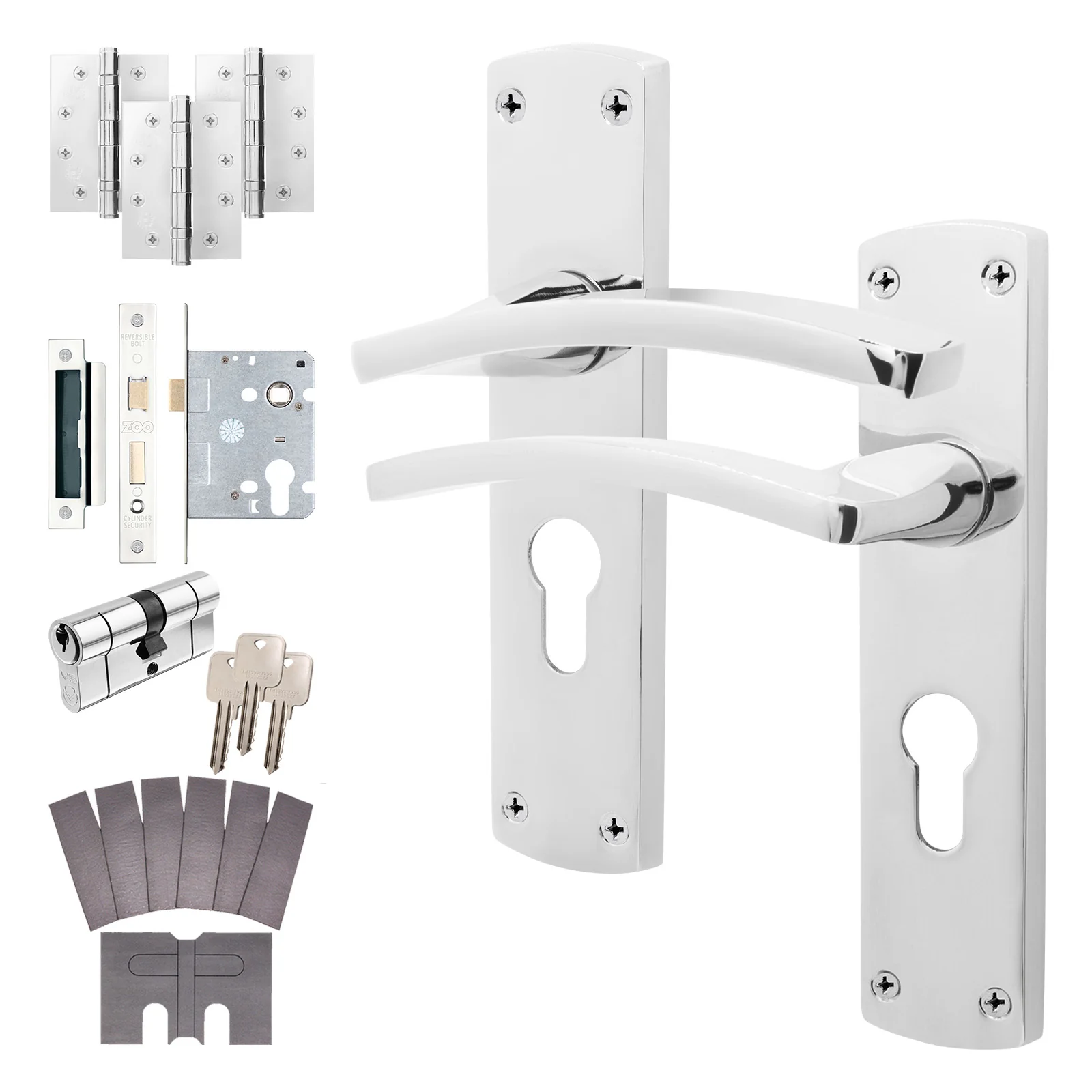 Euroda-Plus Polished Chrome Fire Door Handle Pack - Euro Lock & Double Cylinder