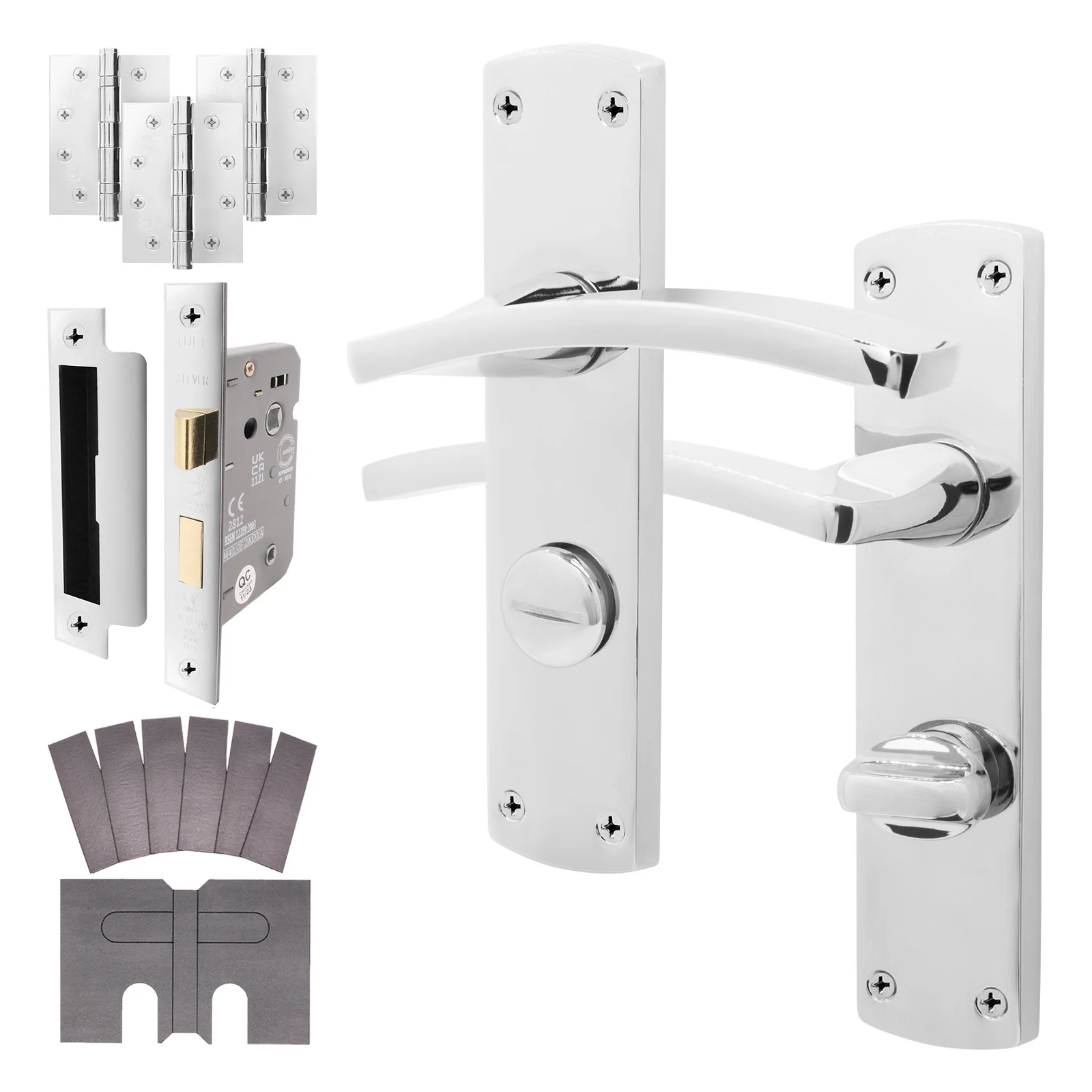 Euroda-Plus Polished Chrome Fire Door Handle Pack - Bathroom - FD30/60