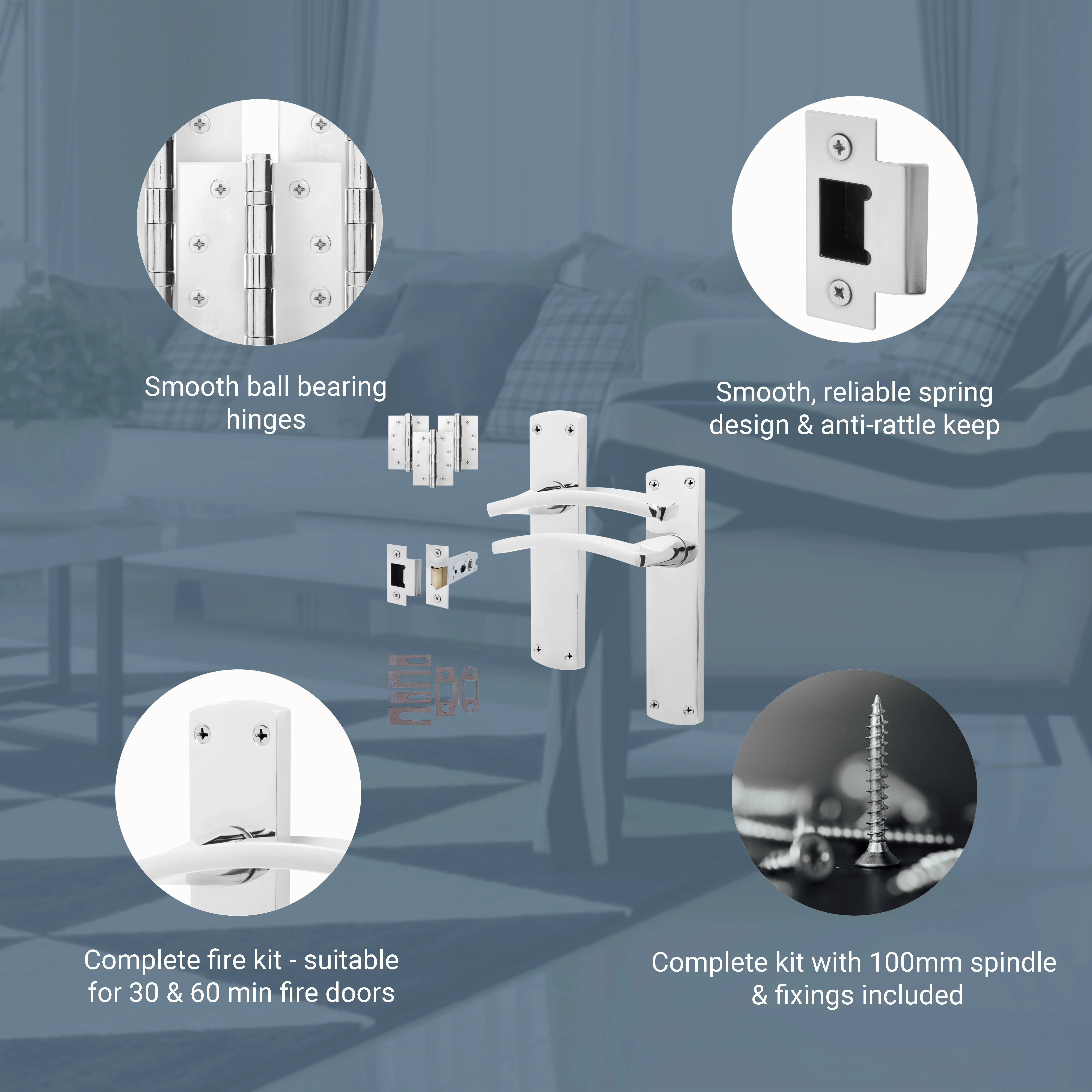 Euroda-Plus Polished Chrome Fire Door Handle Pack - Latch - FD30/60 - Image 3